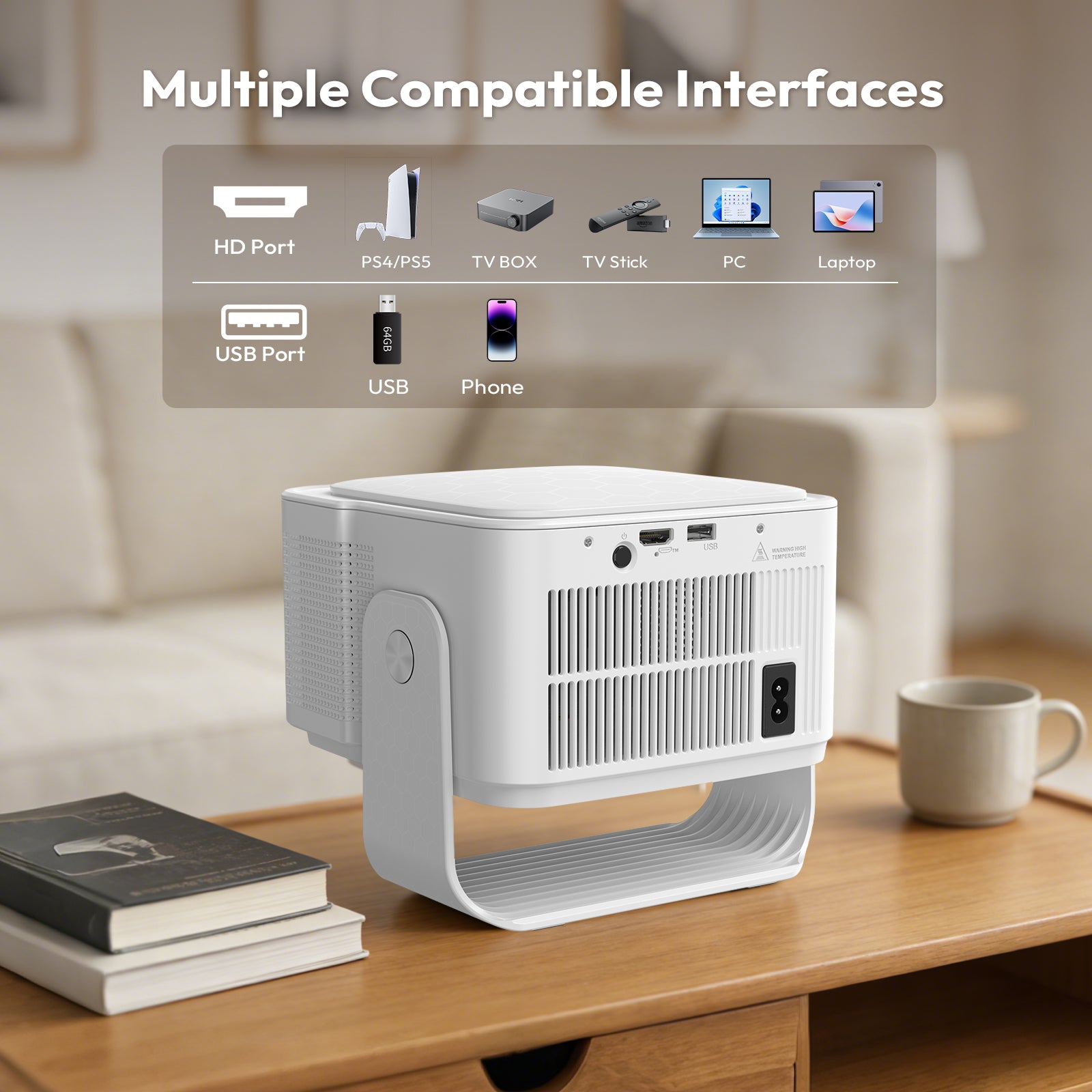 XGODY Gimbal 7 Portable Short-throw Projector, Android 14.0 System 8K Support