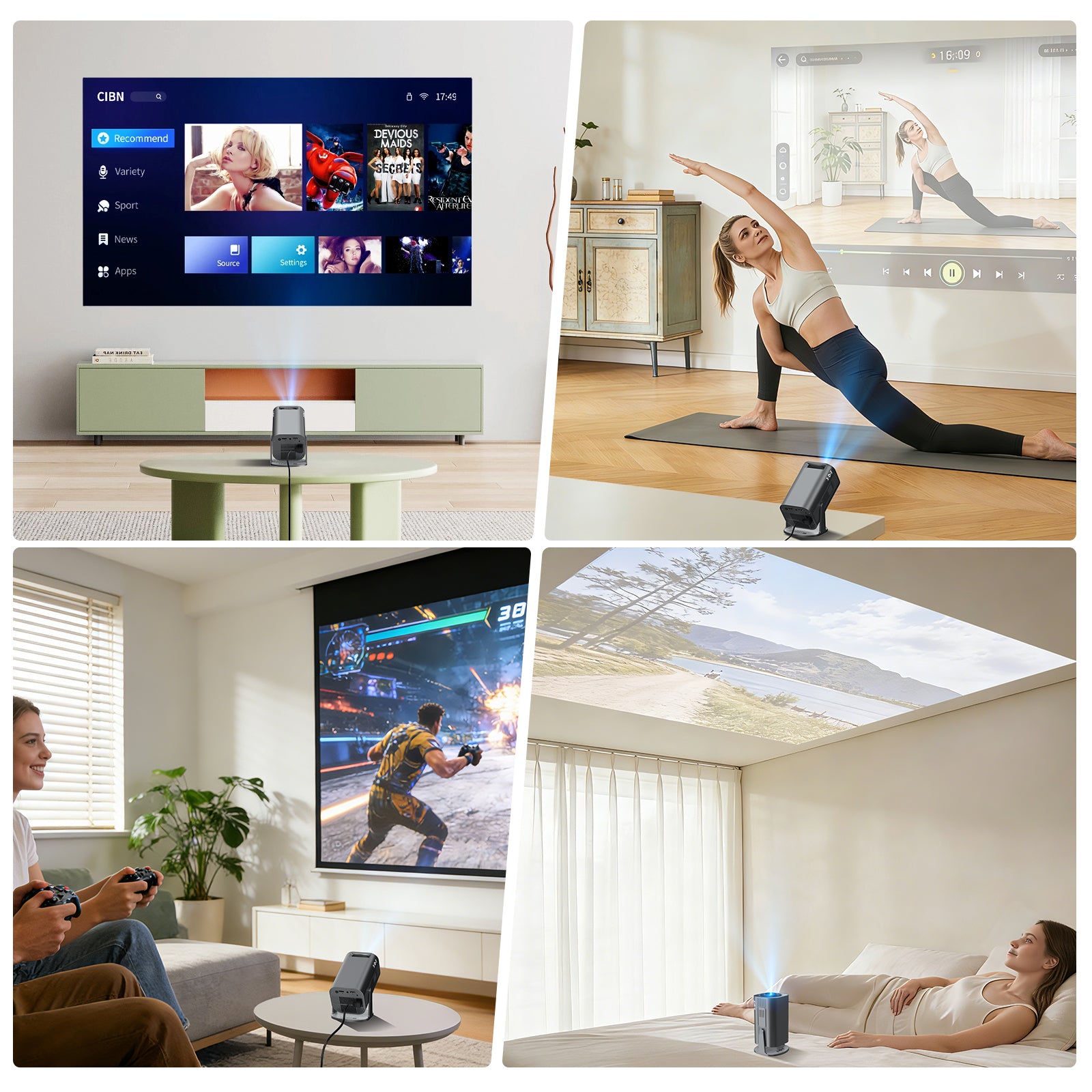 Gimbal 3 Pro Portable Projector With Native 720P WiFi 6 & Bluetooth 5.4 8GB 180° Rotation