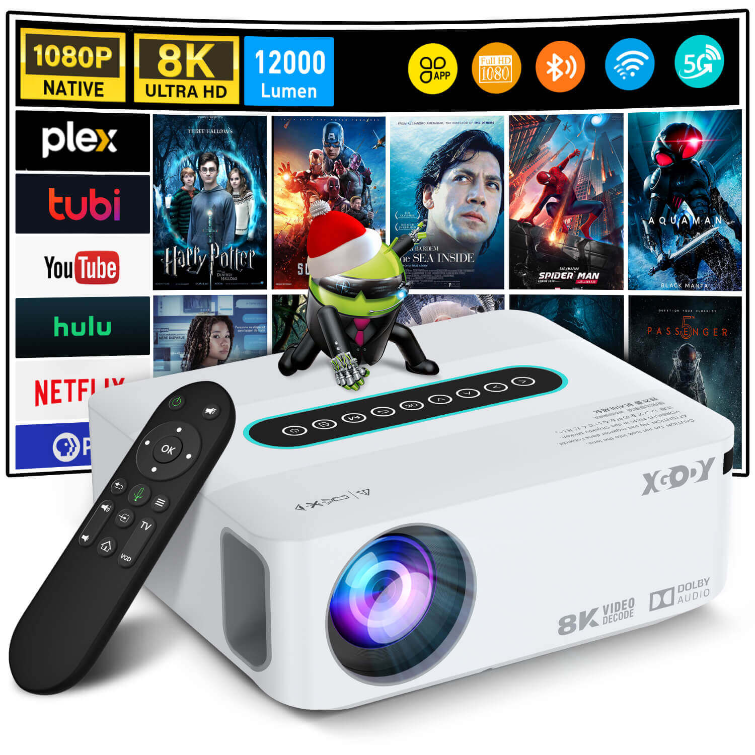 Portable mini projector 4k 1080P Android 11 Dual WIFI Home Outdoor Gaming  bundle