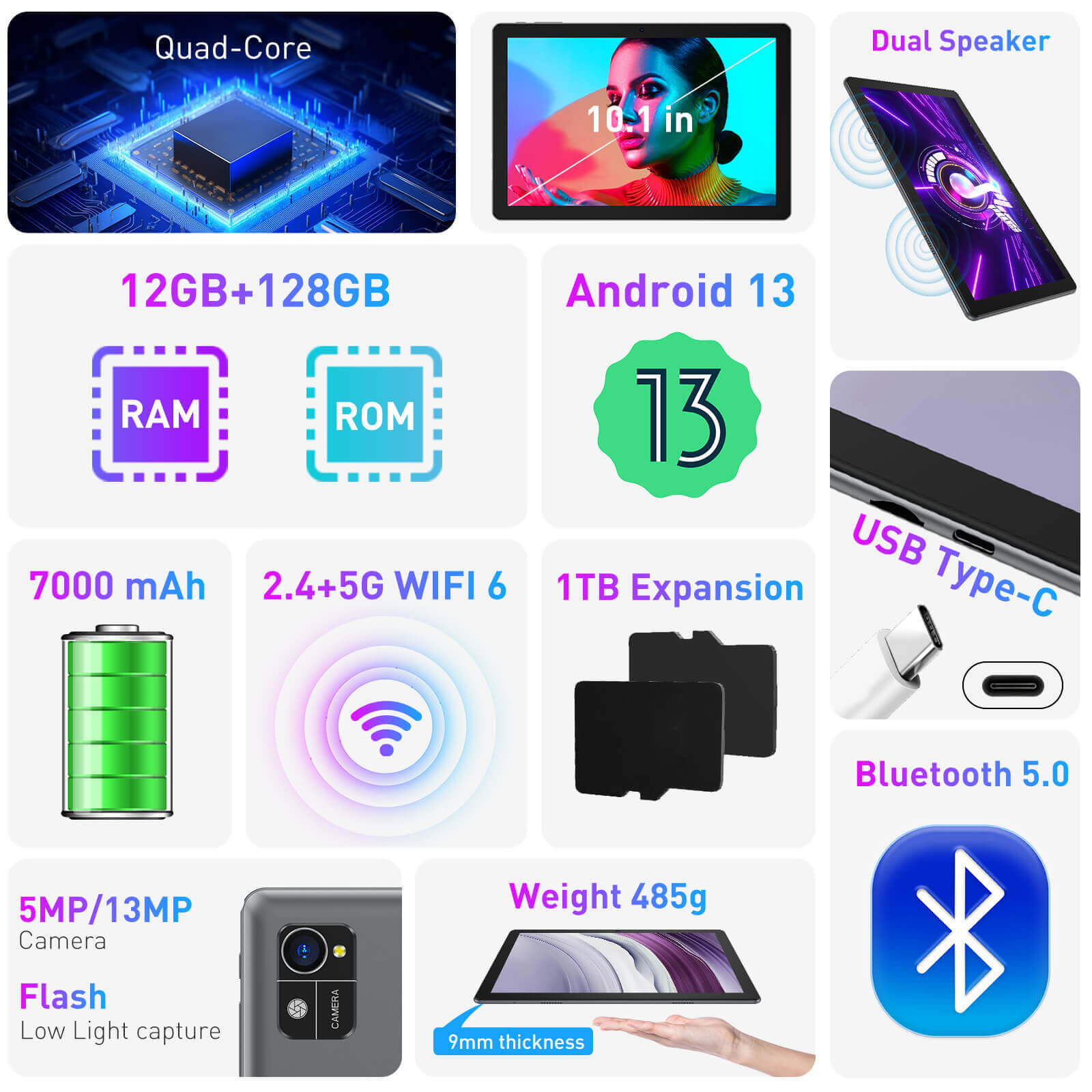 XGODY N02 PRO Tablet PC 10.1 Inch Tablet PC With Bluetooth, 12GB+128GB Storage, 7000 mAh Large Battery