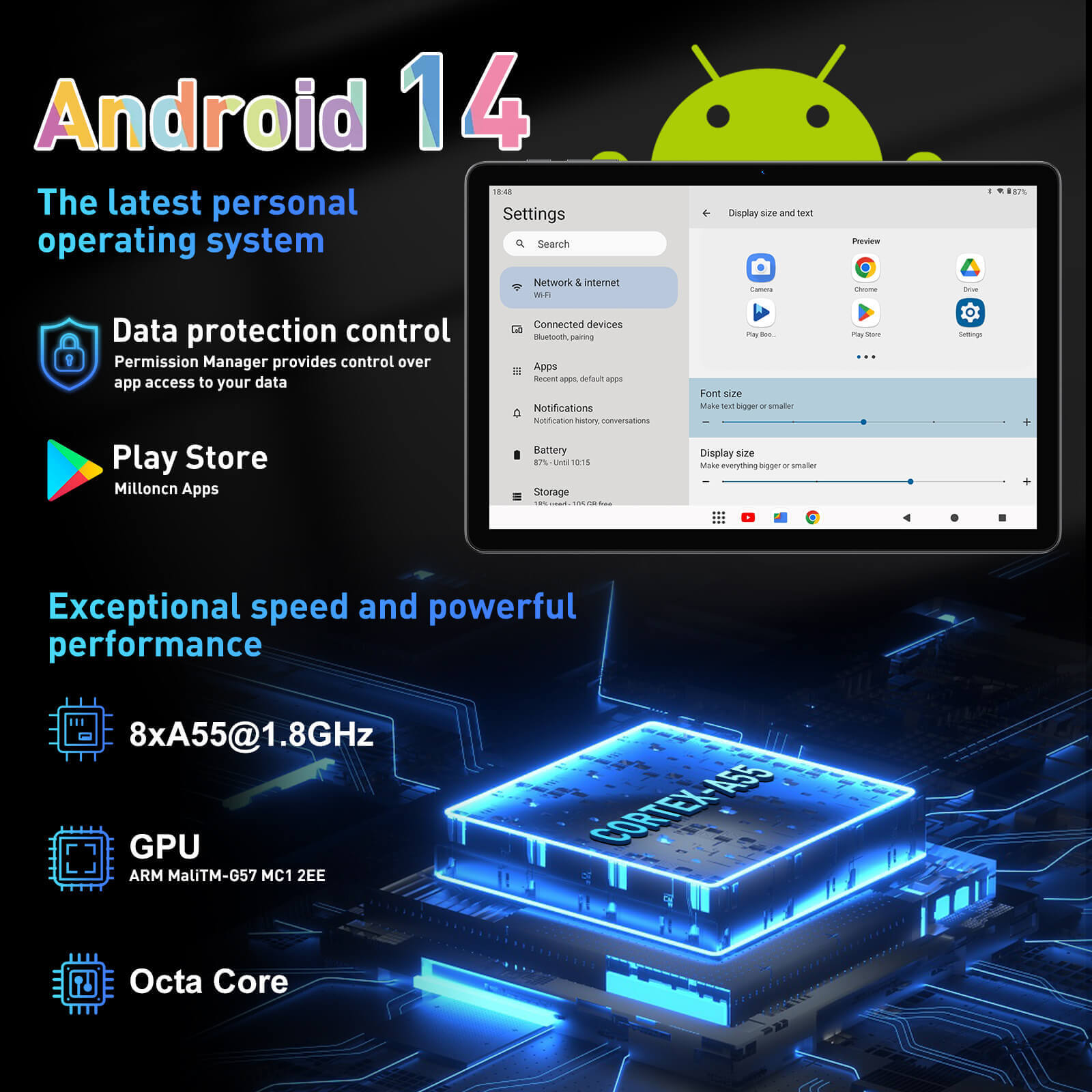 XGODY Q16 Tablet PC 11 Inch Tablet PC With Bluetooth, 4GB+128GB Storage, 8000 mAh Large Battery