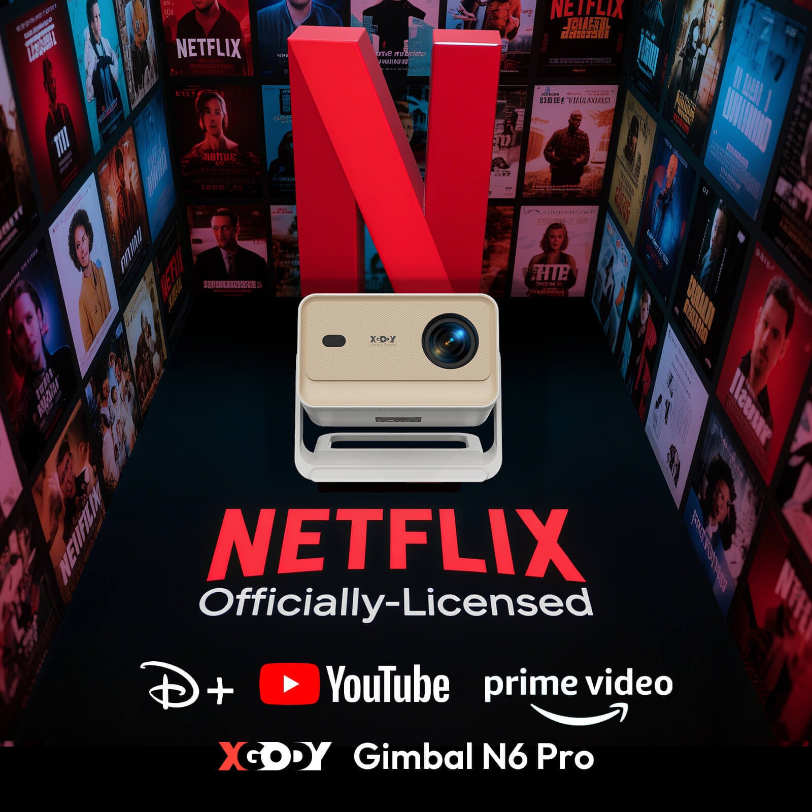 Gimbal N6 Pro Portable Projector With Native 1080P WiFi 6 & Bluetooth 5.4 32GB For Home Theater