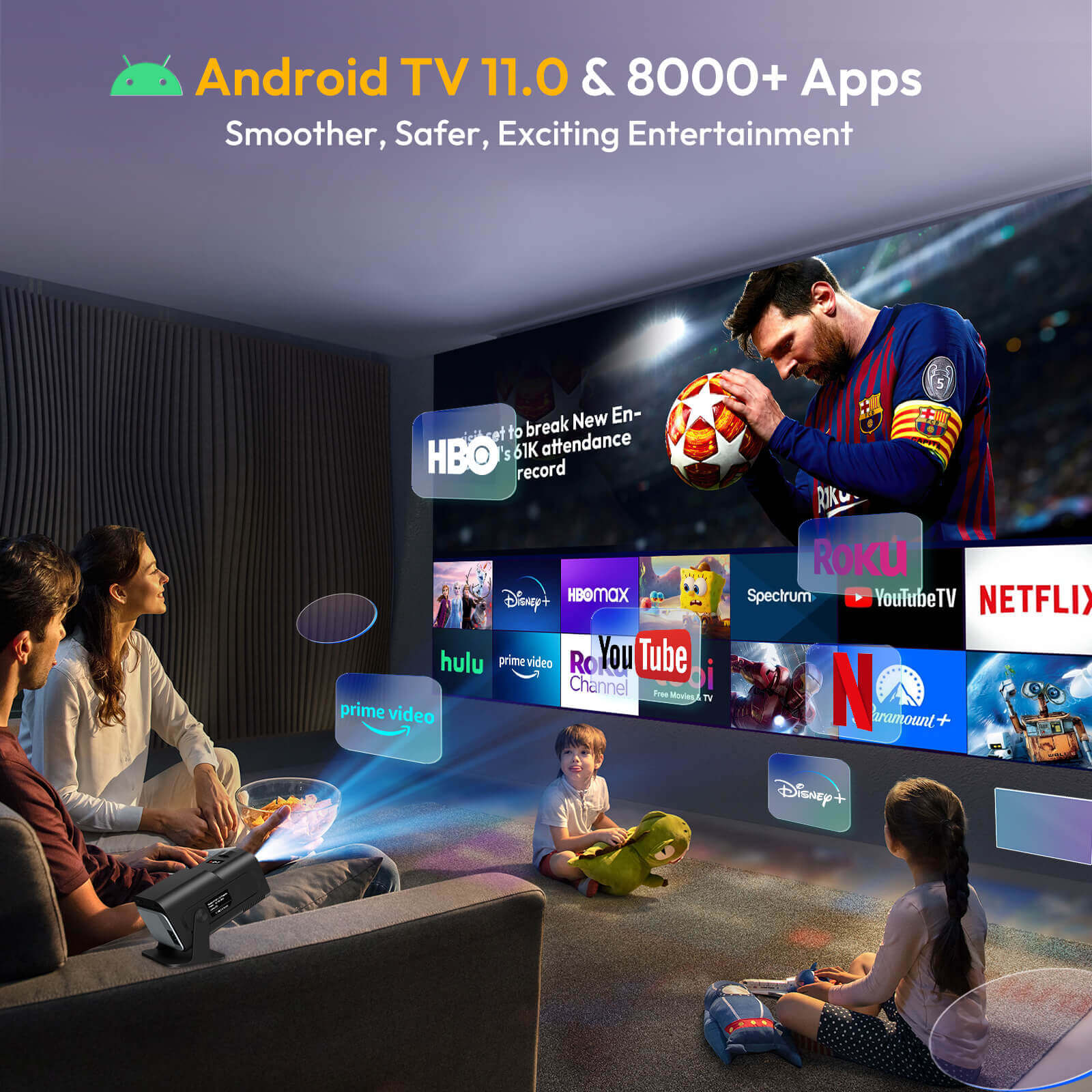 Gimbal 5: Portable Projector with Android 11.0, Native 1080P, WiFi & Bluetooth Connectivity