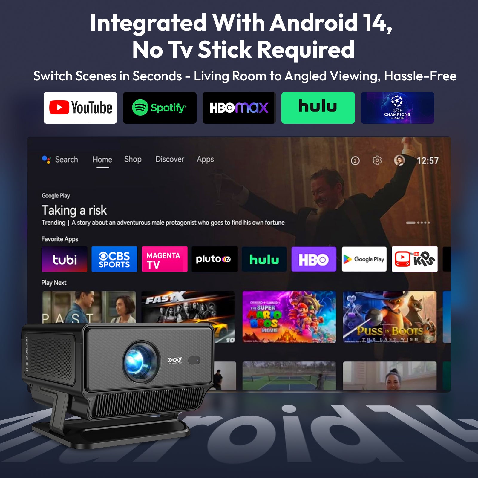 Gimbal A8 Portable Projector Android 14 With Native 1080P Support 8K Decode WiFi 6 & Bluetooth 5.4 Home Theater