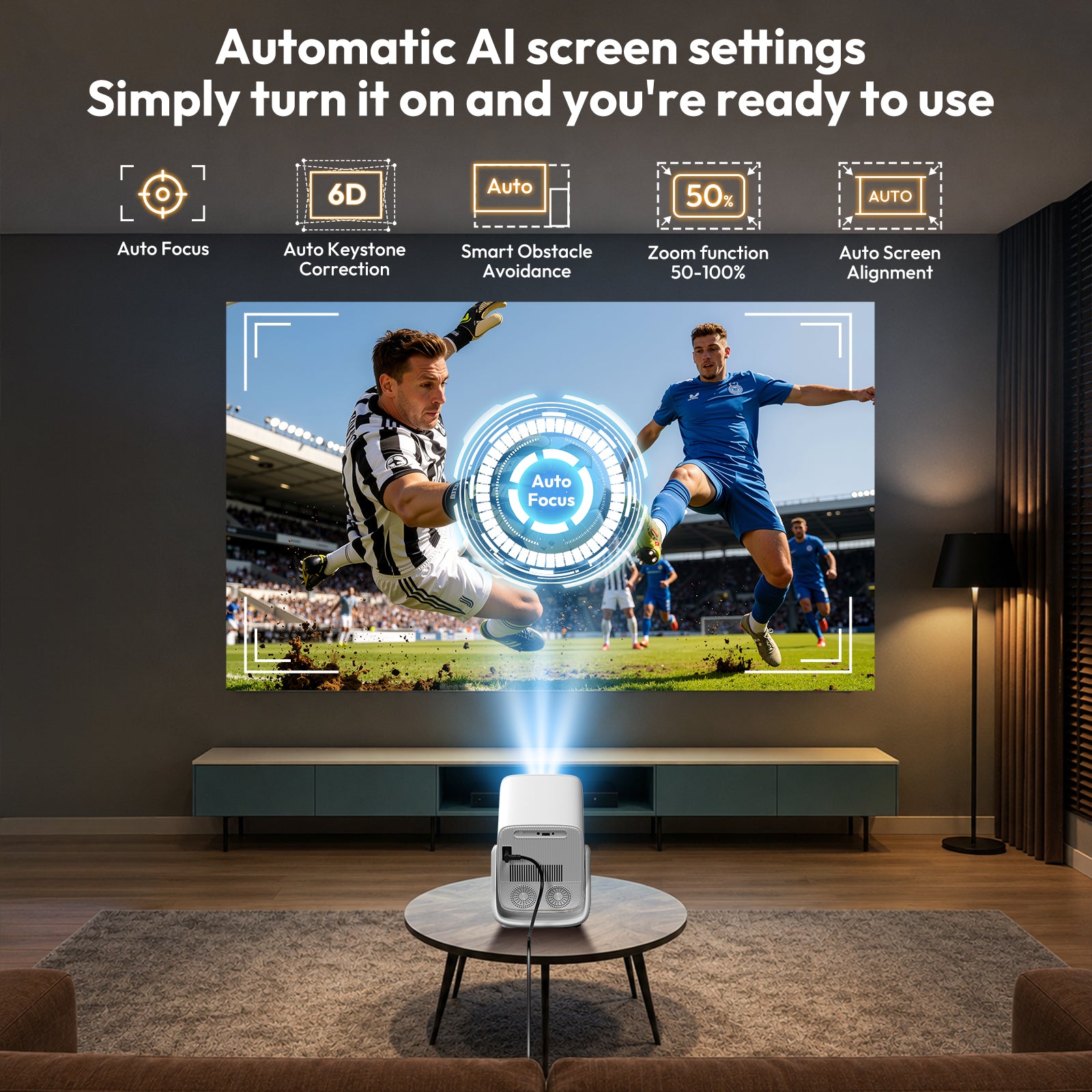 Gimbal A7 Portable Projector Android 14 With Native 1080P 8K Decoding 16GB 90° Rotation