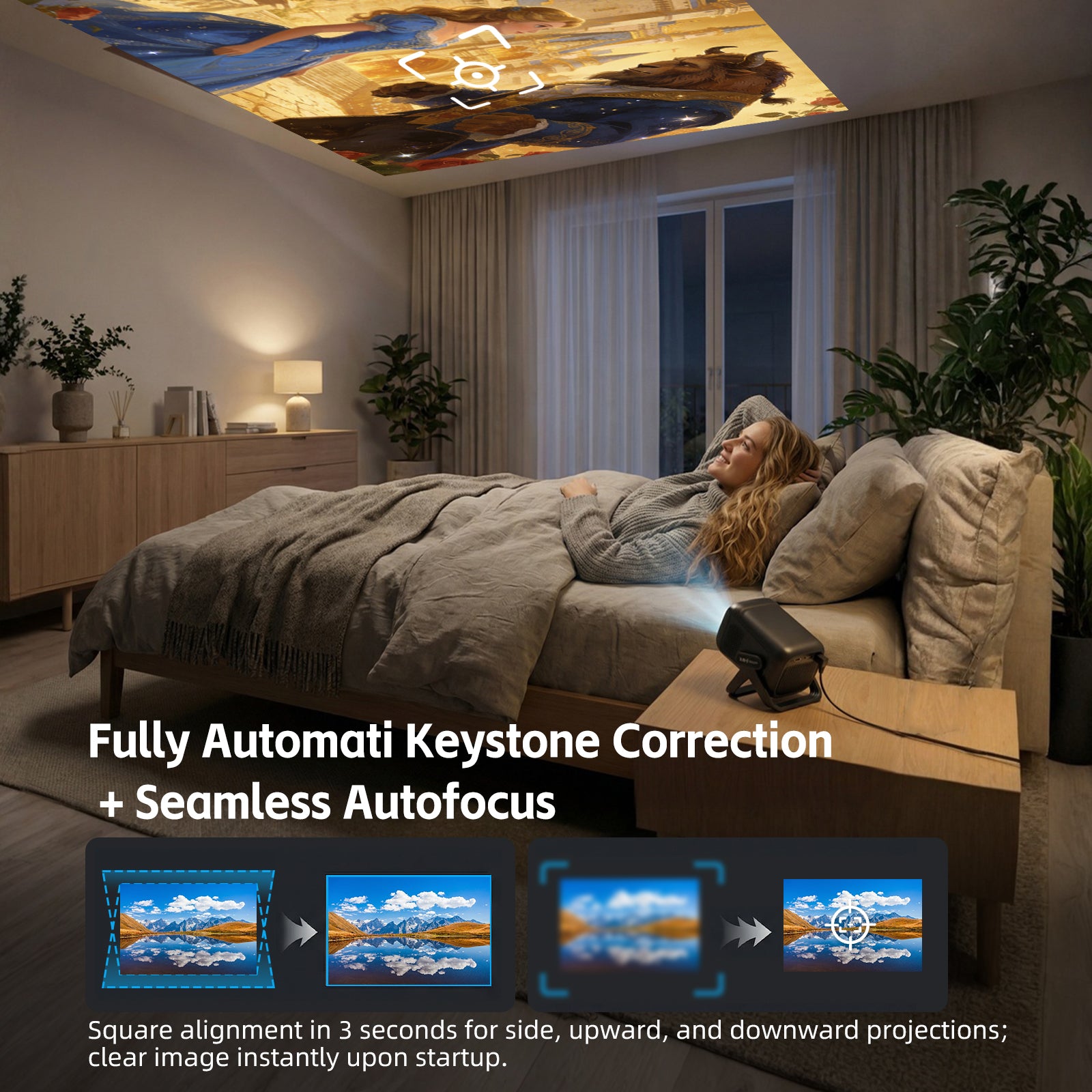 XGODY A5 Smart Gimbal Projector - Native 1080P FHD, 450 ANSI, Android 14, Auto Focus & Keystone, 135° Rotation Portable Movie Projector