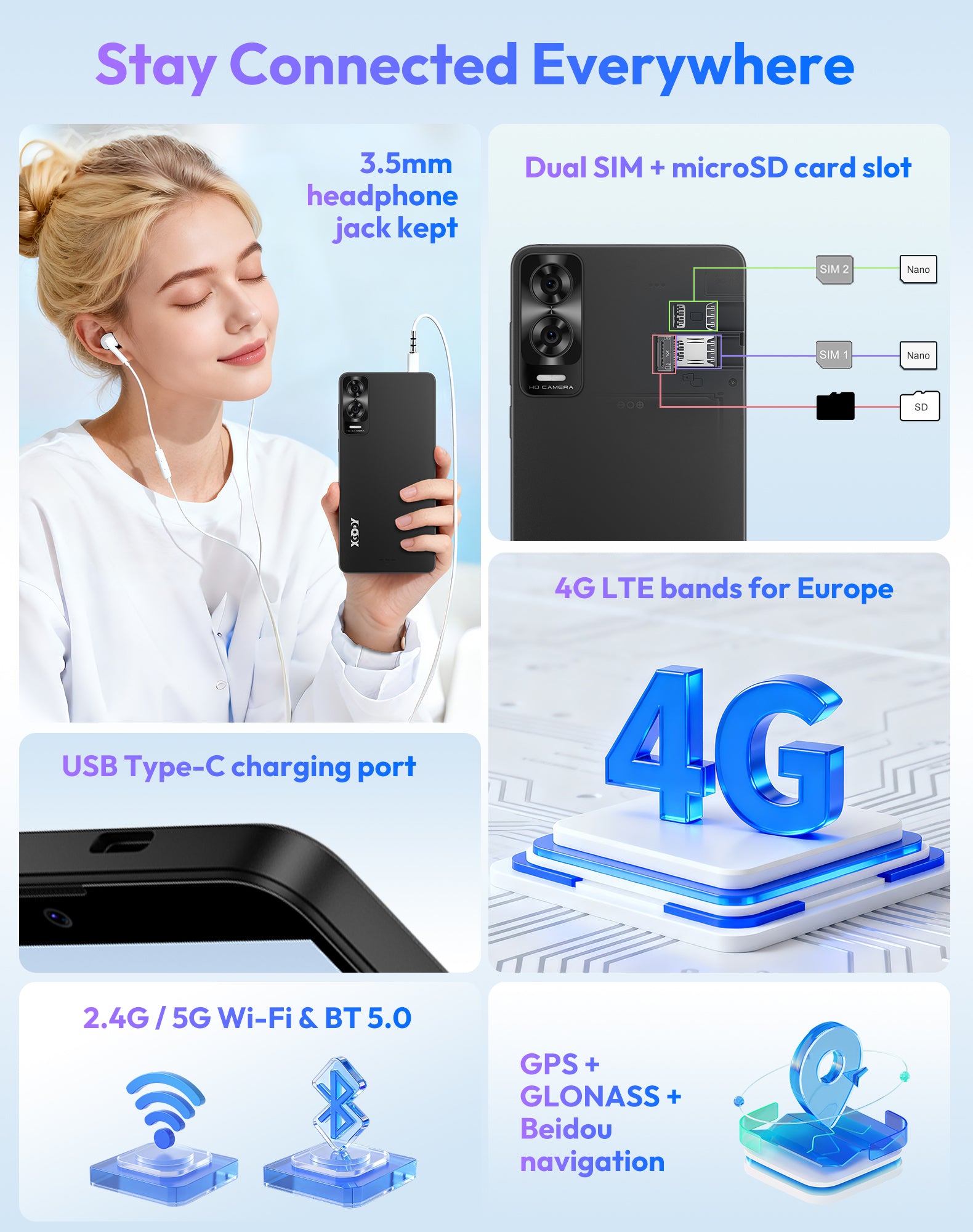 X33 6" Android 15 Go Unlocked 4G Android Phone |, 3000mAh, Bluetooth 5.0 DualSIM+microSDcardslot