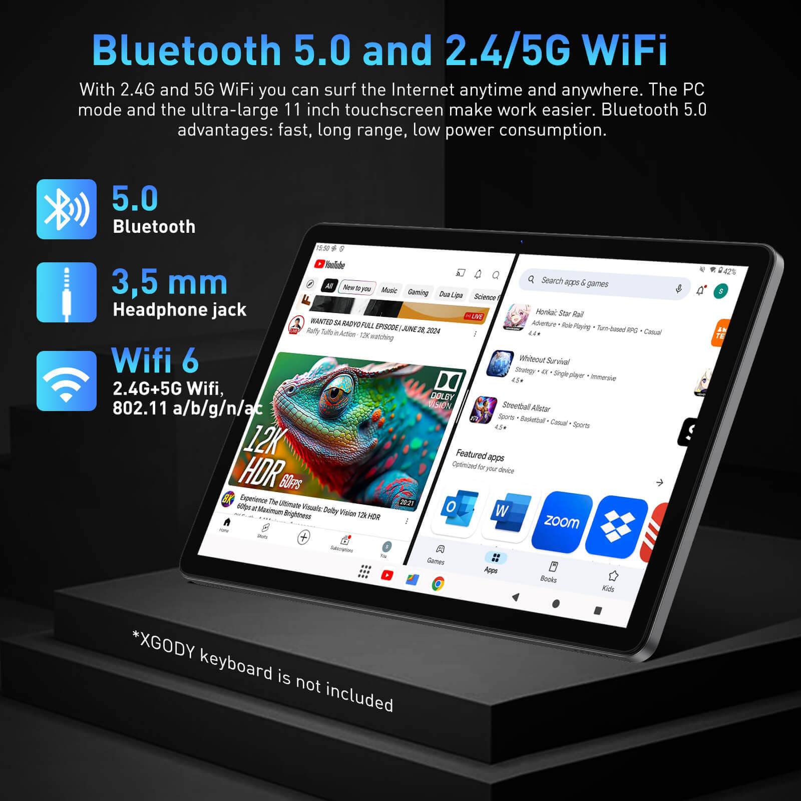 XGODY Q16 Tablet PC 11 Inch Tablet PC With Bluetooth, 4GB+128GB Storage, 8000 mAh Large Battery