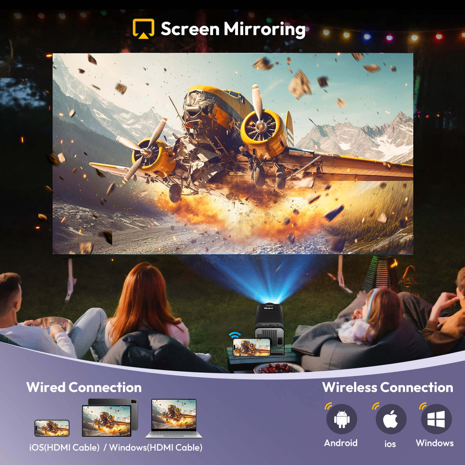 Gimbal 5: Portable Projector with Android 11.0, Native 1080P, WiFi & Bluetooth Connectivity