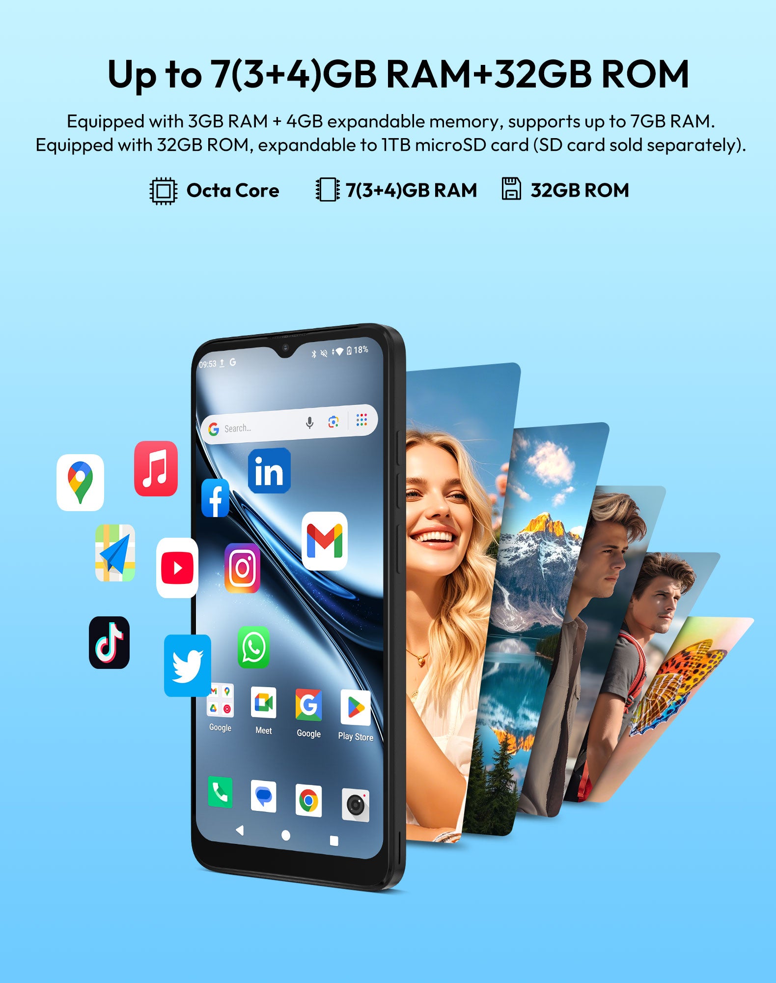 X36 6.5" Android 15 Unlocked 4G Android Phone | 4200mAh, Built-in Face Recognition, Dual SIM