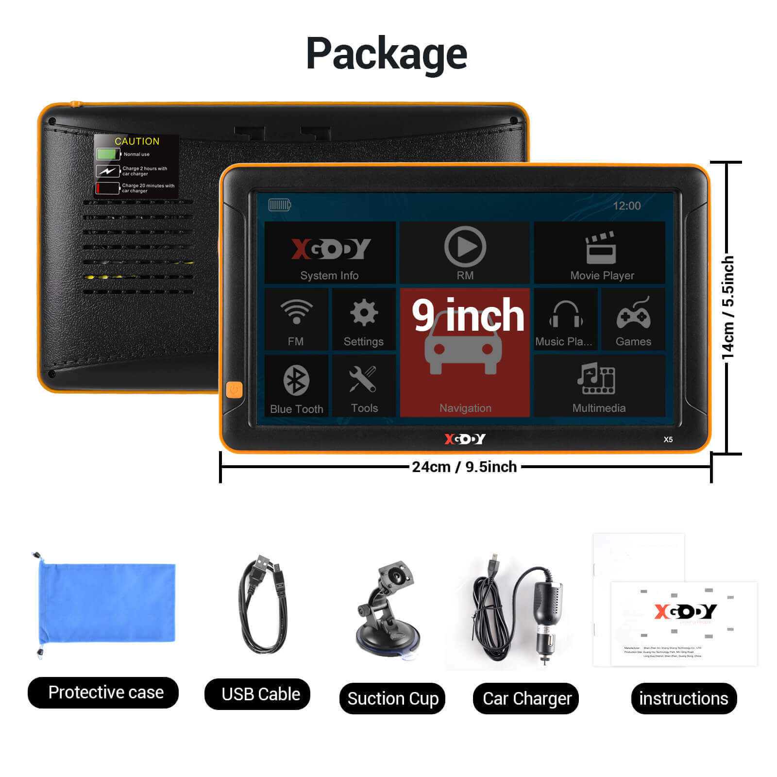 XGODY X5 BT/F 9'' GPS Navigation Bluetooth Camera