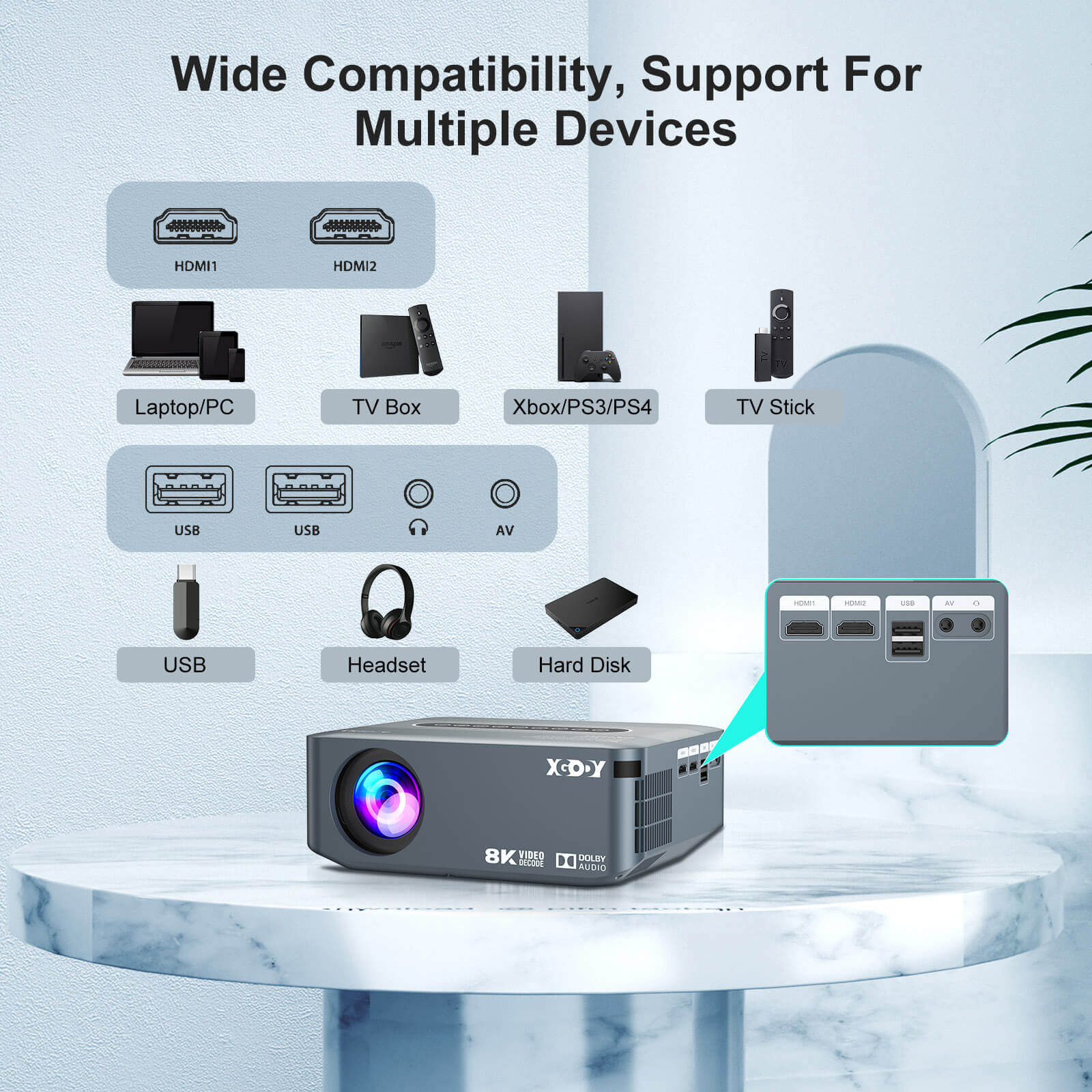 XGODY X1 | Native 1080P Projector 4K With Android 9.0 TV & Dolby Sound, For Wireless Outdoor Movies Night