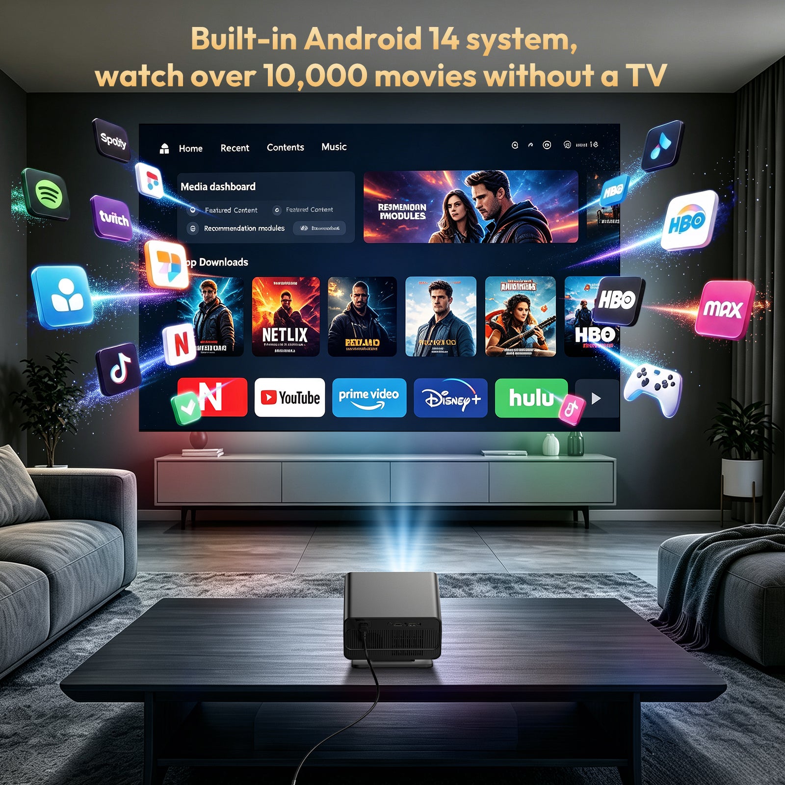 Gimbal A4 Portable Projector With Native 1080P WiFi 6 & Bluetooth 5.4 2*5W Speaker For Home Theater