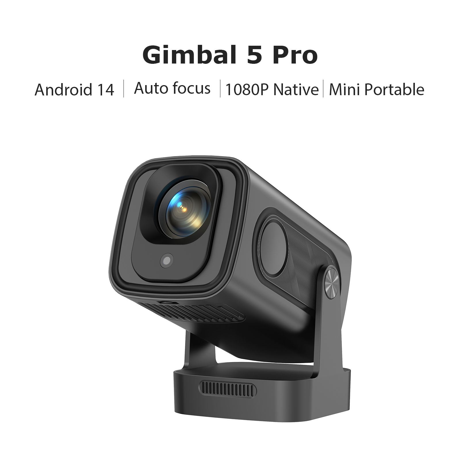 Gimbal 5 PRO: Portable Projector Android 14.0, Native 1080P, WiFi 6 & Bluetooth 5.4 Built-in Stereo Speaker