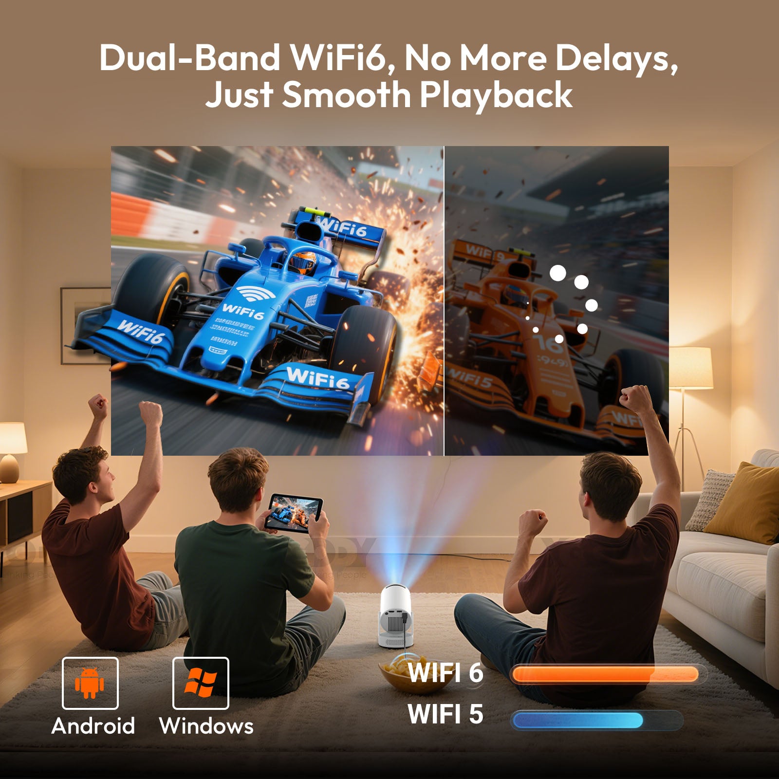 XGODY Gimbal 3S Portable Short-throw Projector, Android 14.0 system With Bluetooth and Dual-band WiFi6