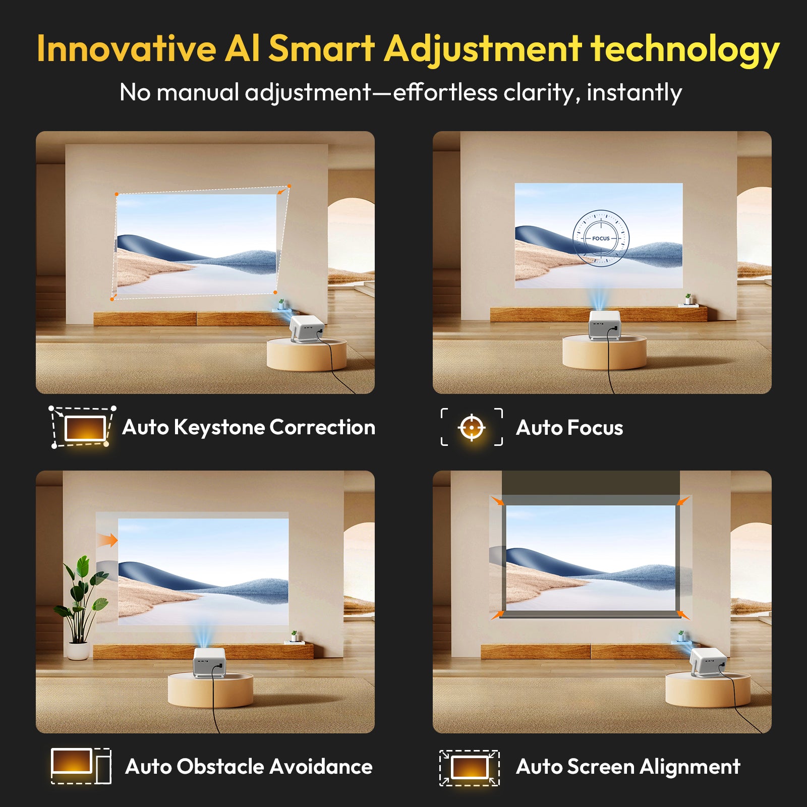 Gimbal A6 PRO: Portable Projector Android 14.0, Native 1080P Support 8K, 32G Large Capacity