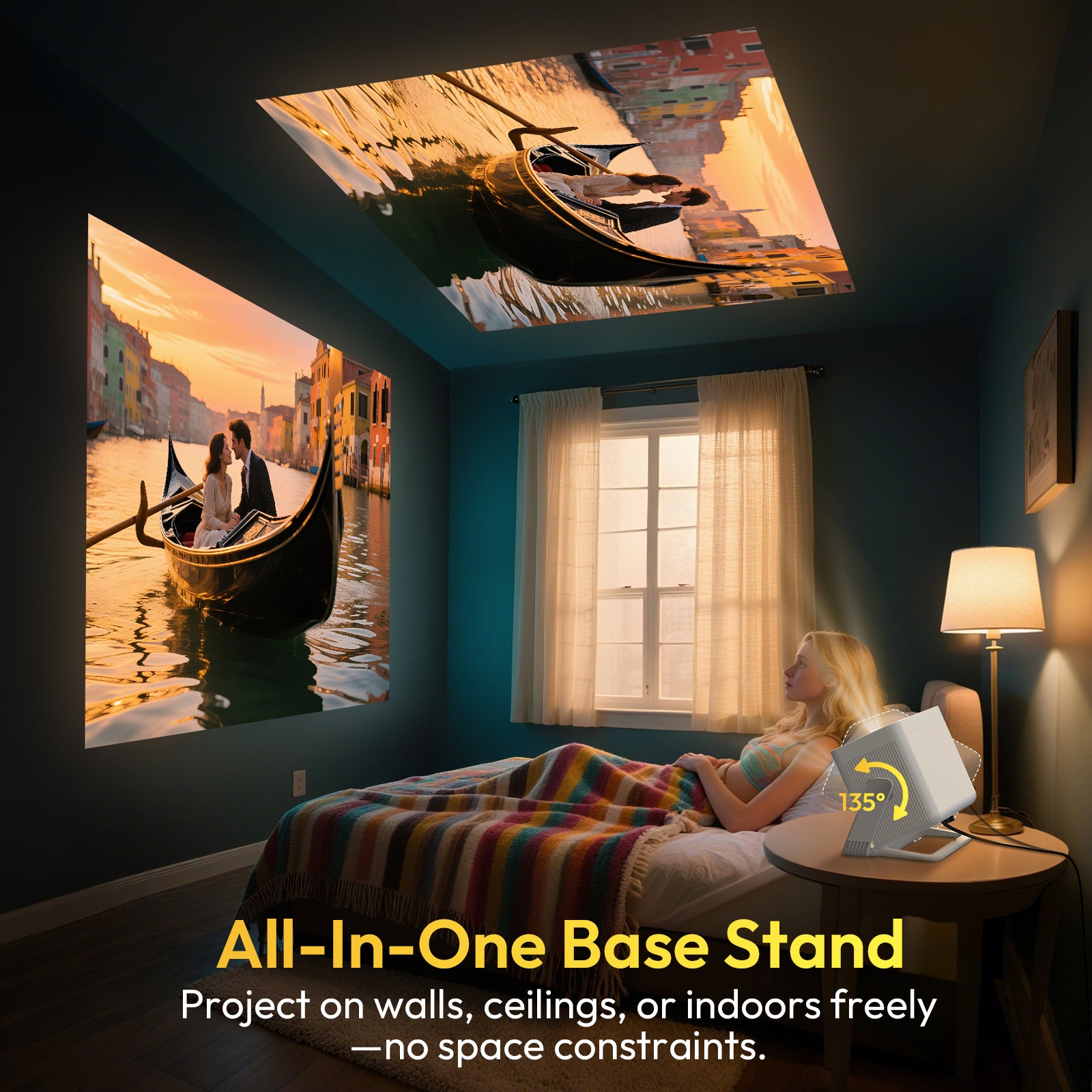 Gimbal A6 PRO: Portable Projector Android 14.0, Native 1080P Support 8K, 32G Large Capacity