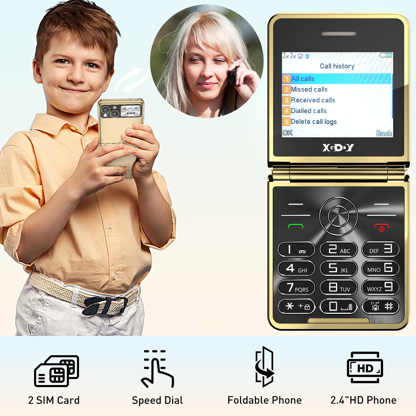 S200 2.4" Unlocked 2G Android Phone Foldable Phone | 5 Emergency call, Dual SIM, Bluetooth