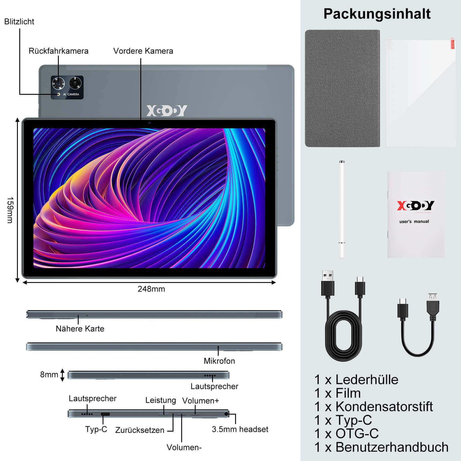 Cost-effective and Most worthwhile XGODY P70 PRO 4G Tablet With 2K Display, Android 12, 16G+512G, Split Screen, Metal Body - XGODY