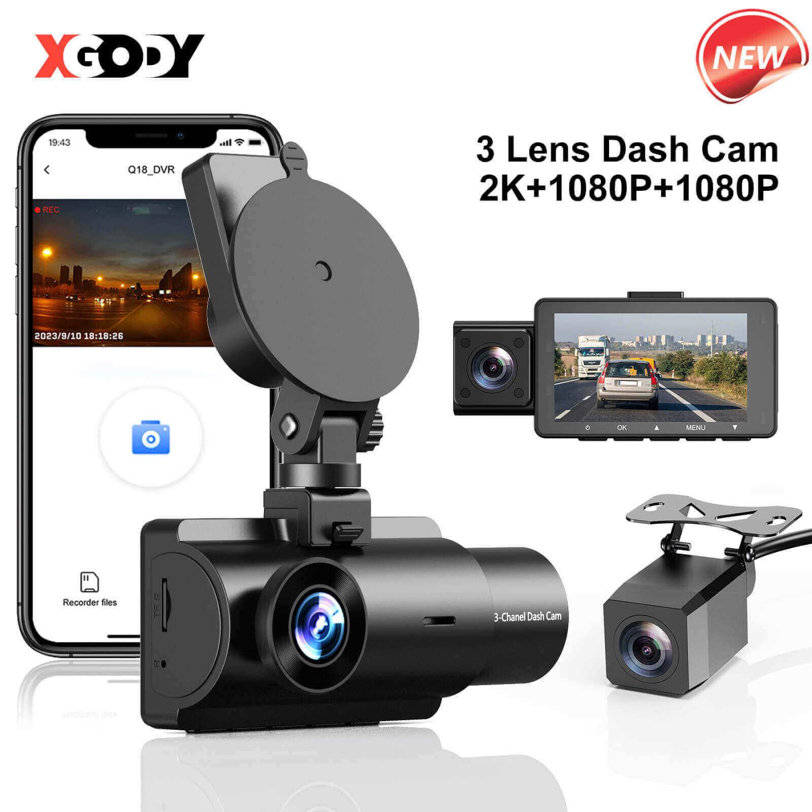 Cost-effective and Most worthwhile XGODY Q18 Triple | Lens Dash Cam | 2K Front + Dual 1080P Rear, 24-Hour Monitoring, Night Vision - XGODY