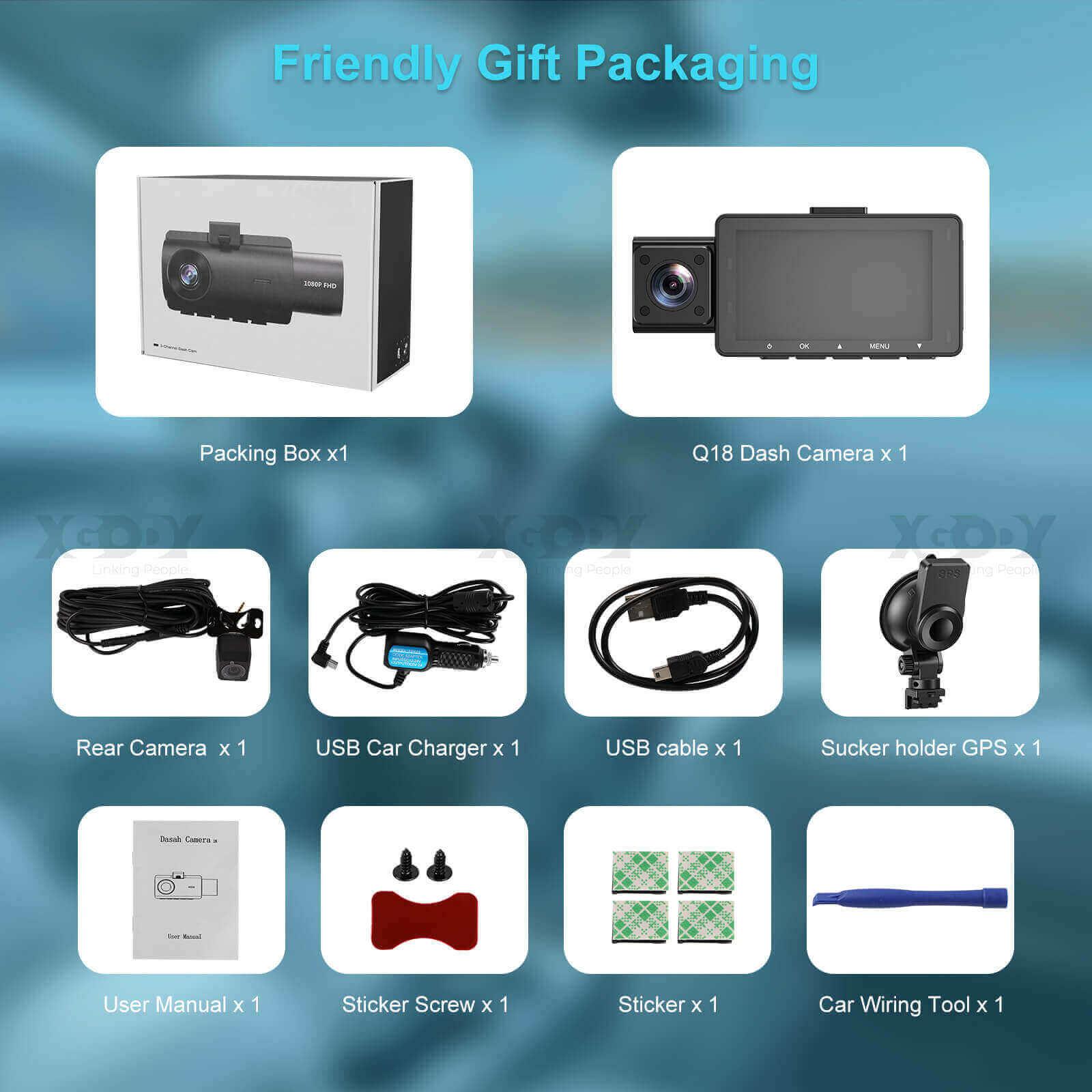 Cost-effective and Most worthwhile XGODY Q18 Triple | Lens Dash Cam | 2K Front + Dual 1080P Rear, 24-Hour Monitoring, Night Vision - XGODY