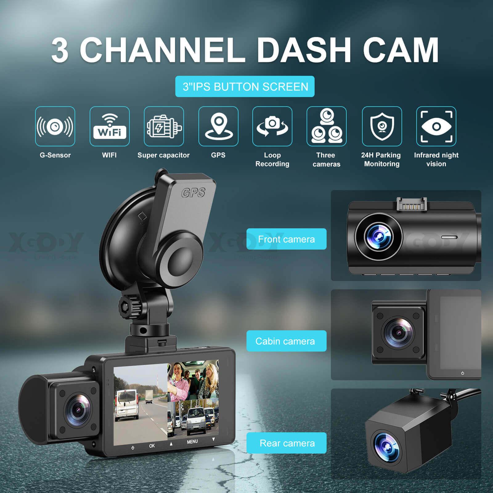 Cost-effective and Most worthwhile XGODY Q18 Triple | Lens Dash Cam | 2K Front + Dual 1080P Rear, 24-Hour Monitoring, Night Vision - XGODY