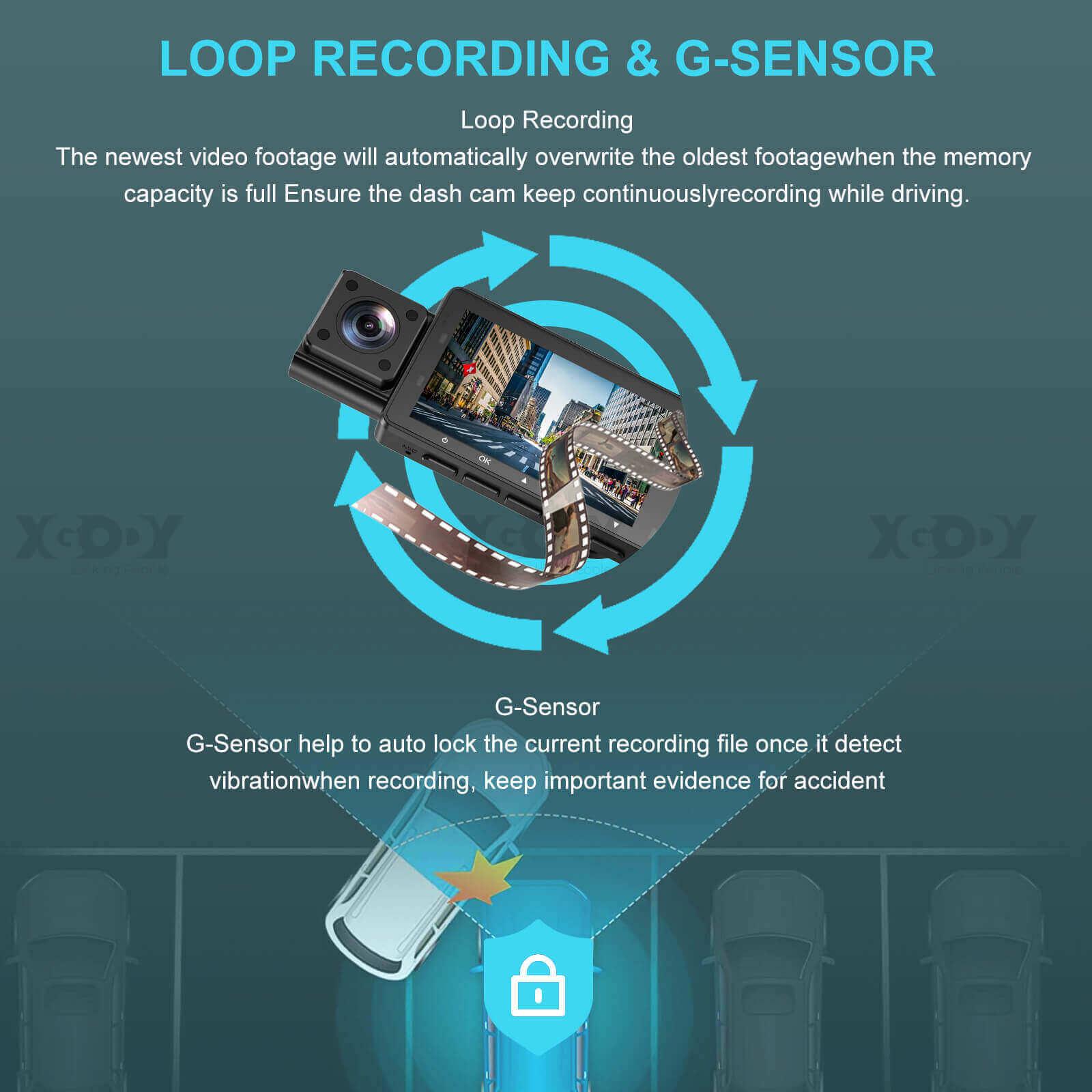 Cost-effective and Most worthwhile XGODY Q18 Triple | Lens Dash Cam | 2K Front + Dual 1080P Rear, 24-Hour Monitoring, Night Vision - XGODY