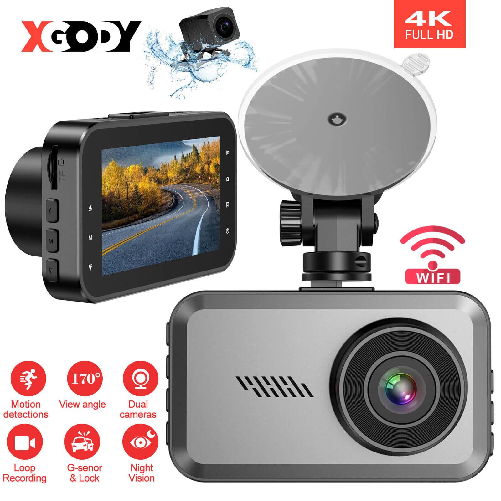 Cost-effective and Most worthwhile 4K Dash Cam Built in WiFi, GPS Car Dashboard Camera Recorder With Night Vision, Dual Lens, 3-inch Screen - XGODY