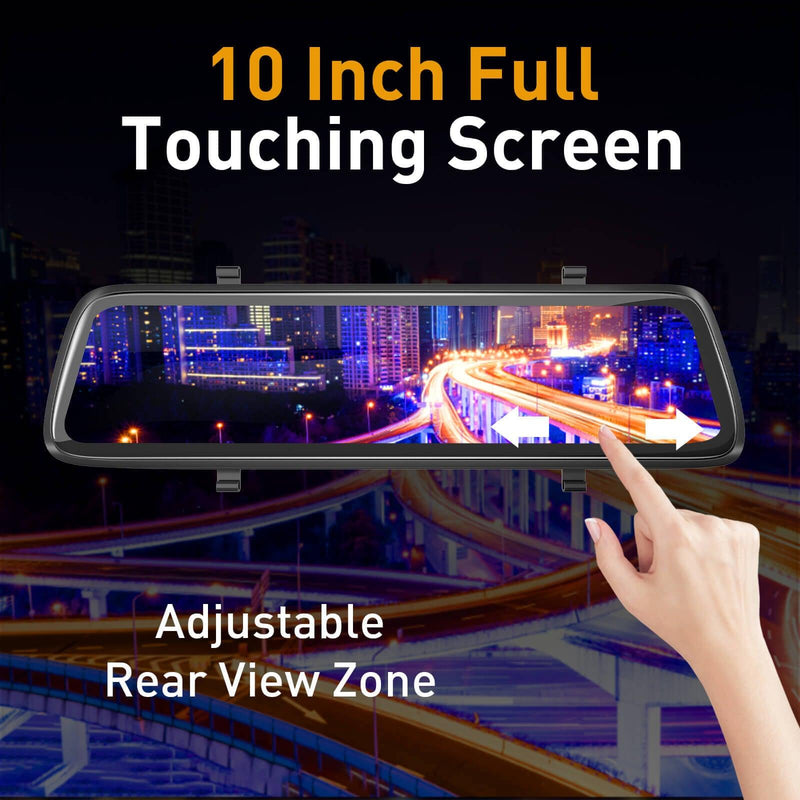 Mirror Dash Cam Dual 1080p Lens FHD 10 Inch Touchscreen With 24h Car P