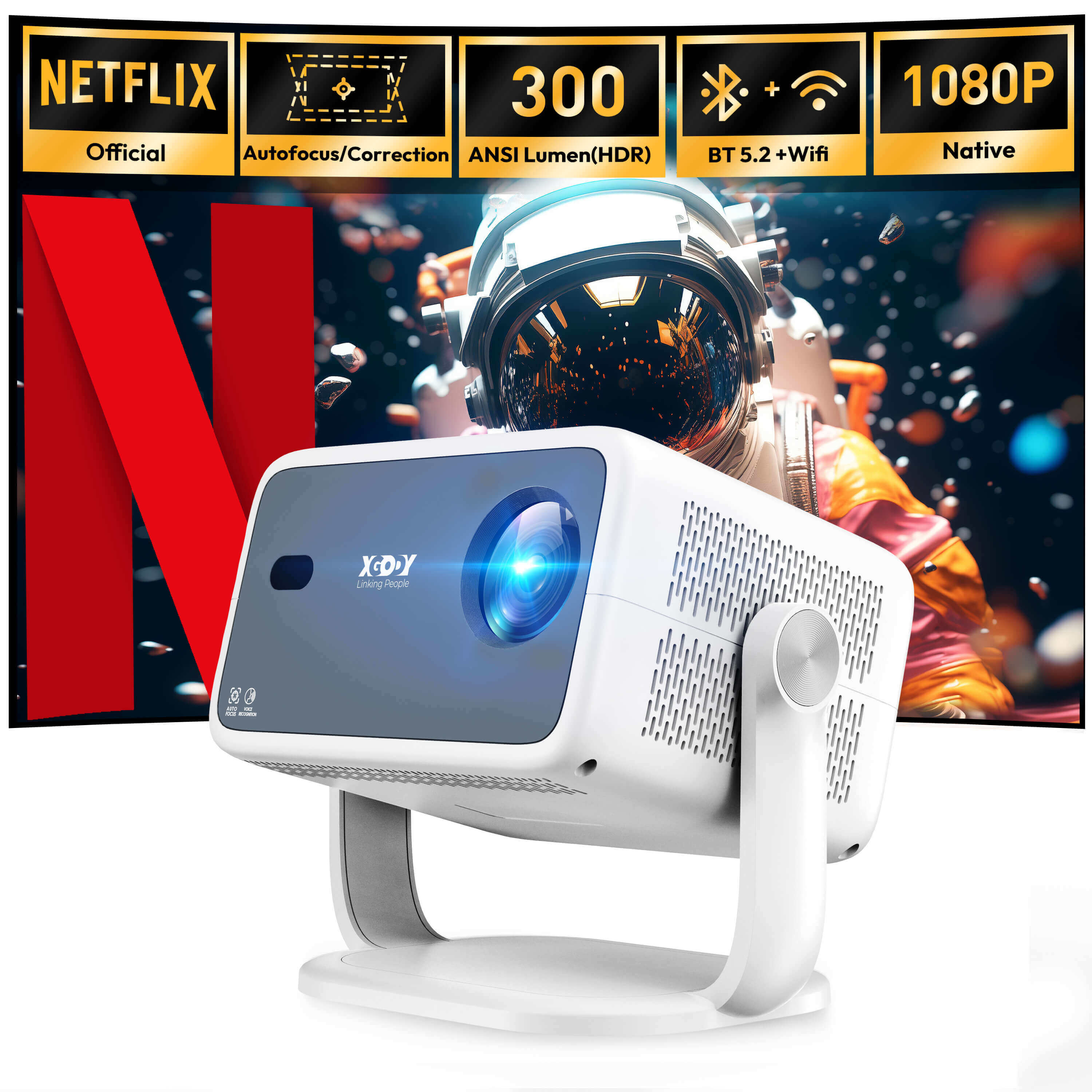 Gimbal N6 Portable Projector With Native 1080P, WiFi 6 & Bluetooth 5.2 For Home Theater