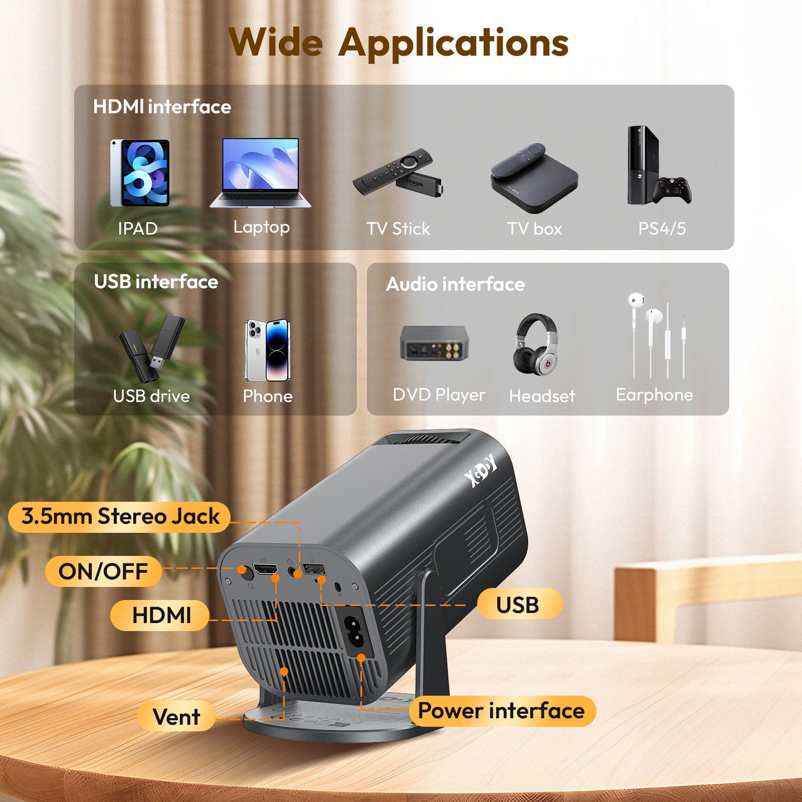 Gimbal 3 Pro Portable Projector With Native 720P WiFi 6 & Bluetooth 5.