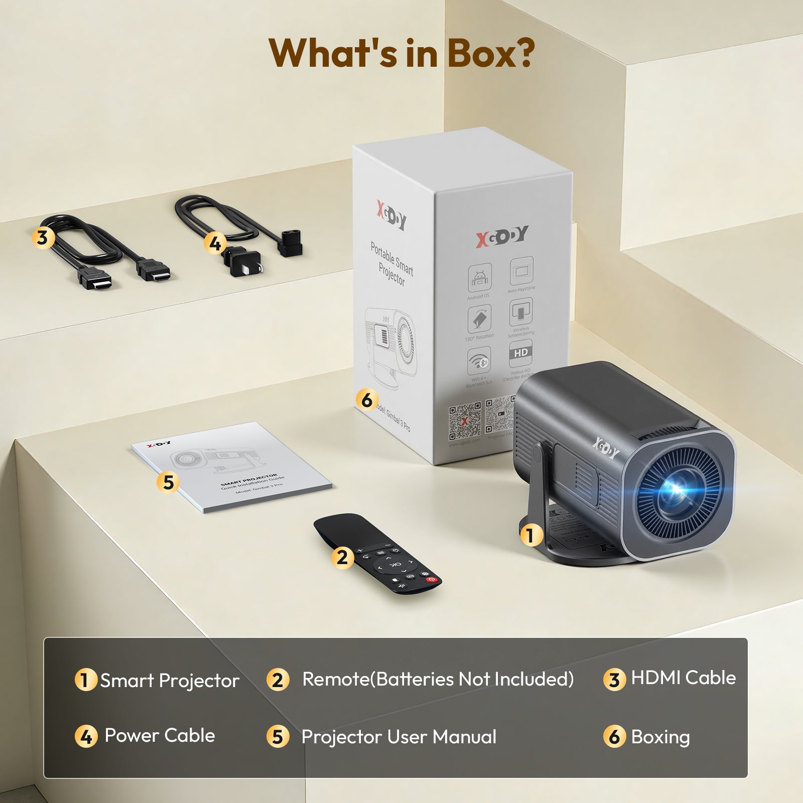 Z25 Pro Gimbal Projector 本体 Gimbal 3 Pro Portable Projector With Native 720P WiFi 6 & Bluetooth 5.