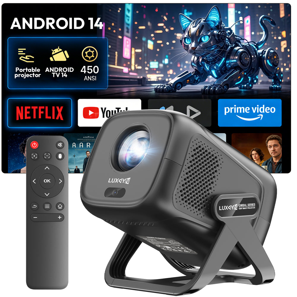 XGODY A5 Smart Gimbal Projector - Native 1080P FHD, 450 ANSI, Android