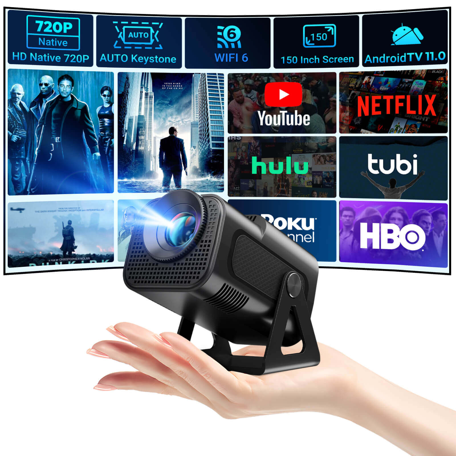 XGODY Gimbal5 Best Mini Projector 1080P, 12000 Lumens, Perfect for Building a Home Theater System