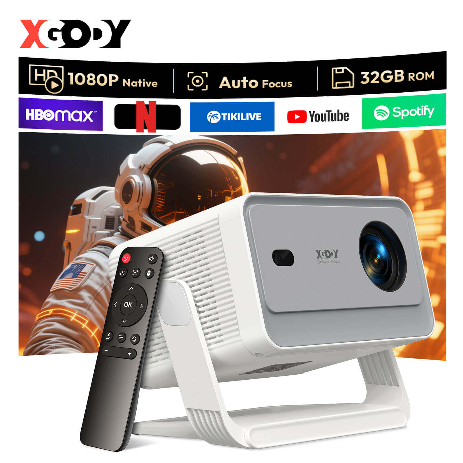 Gimbal A6 PRO: Portable Projector Android 11.0, Native 1080P, 32G Large Capacity, WiFi6 & Bluetooth5.4