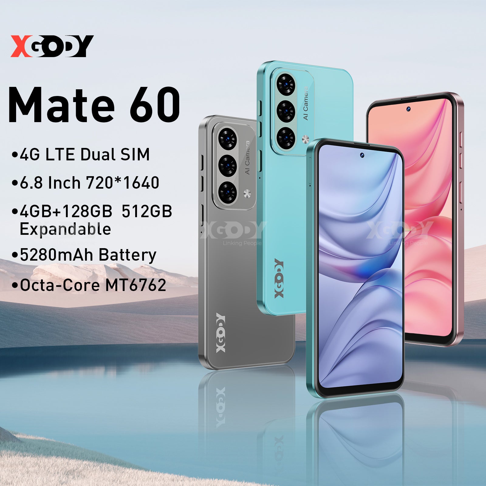XGODY Mate60 6.79" Large Screen 4G LTE Smartphone, Supports Sace Unlocking, Built-in 4+128G Memory