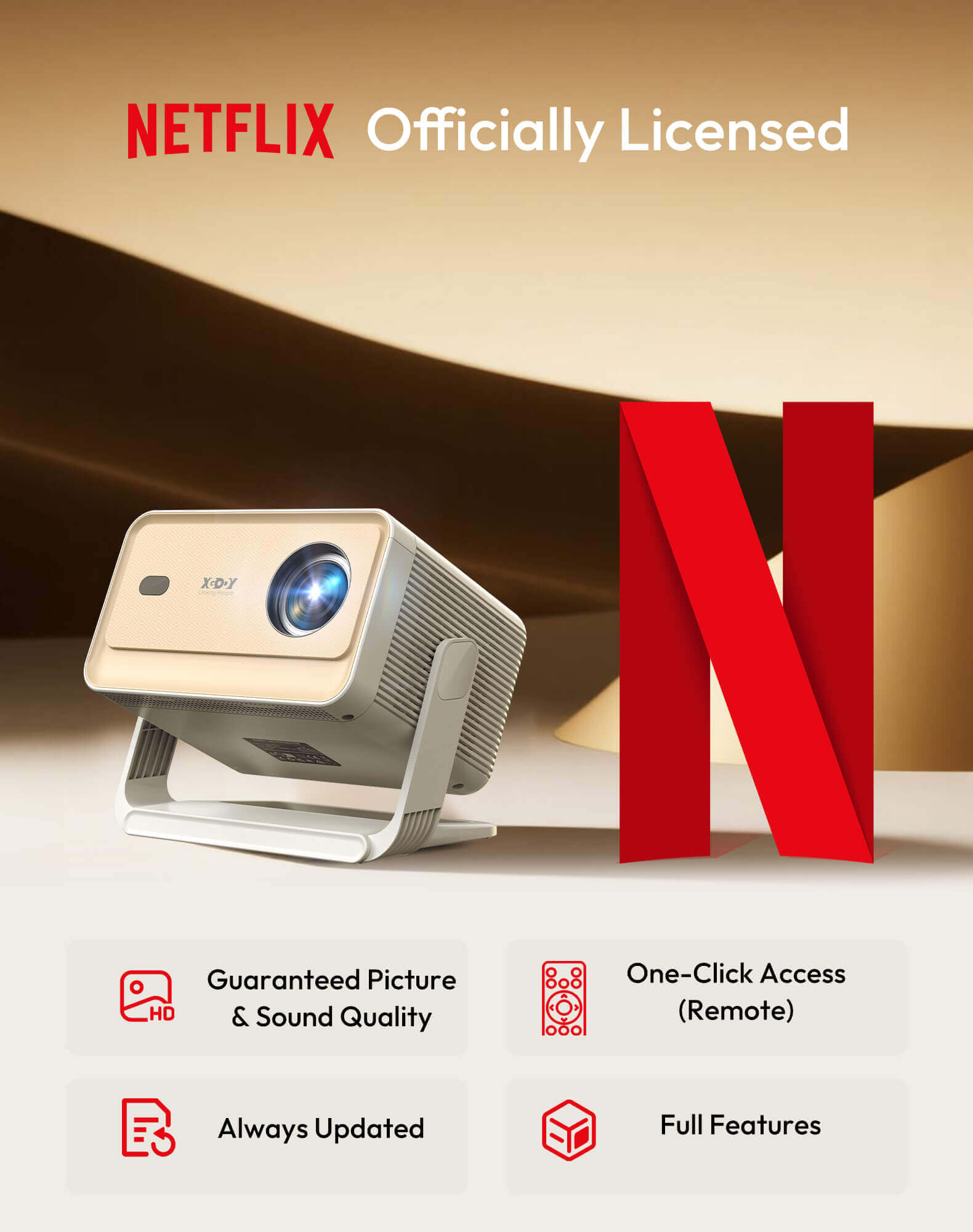 Gimbal N6 Pro Portable Projector With Native 1080P WiFi 6 & Bluetooth 5.4 32GB For Home Theater