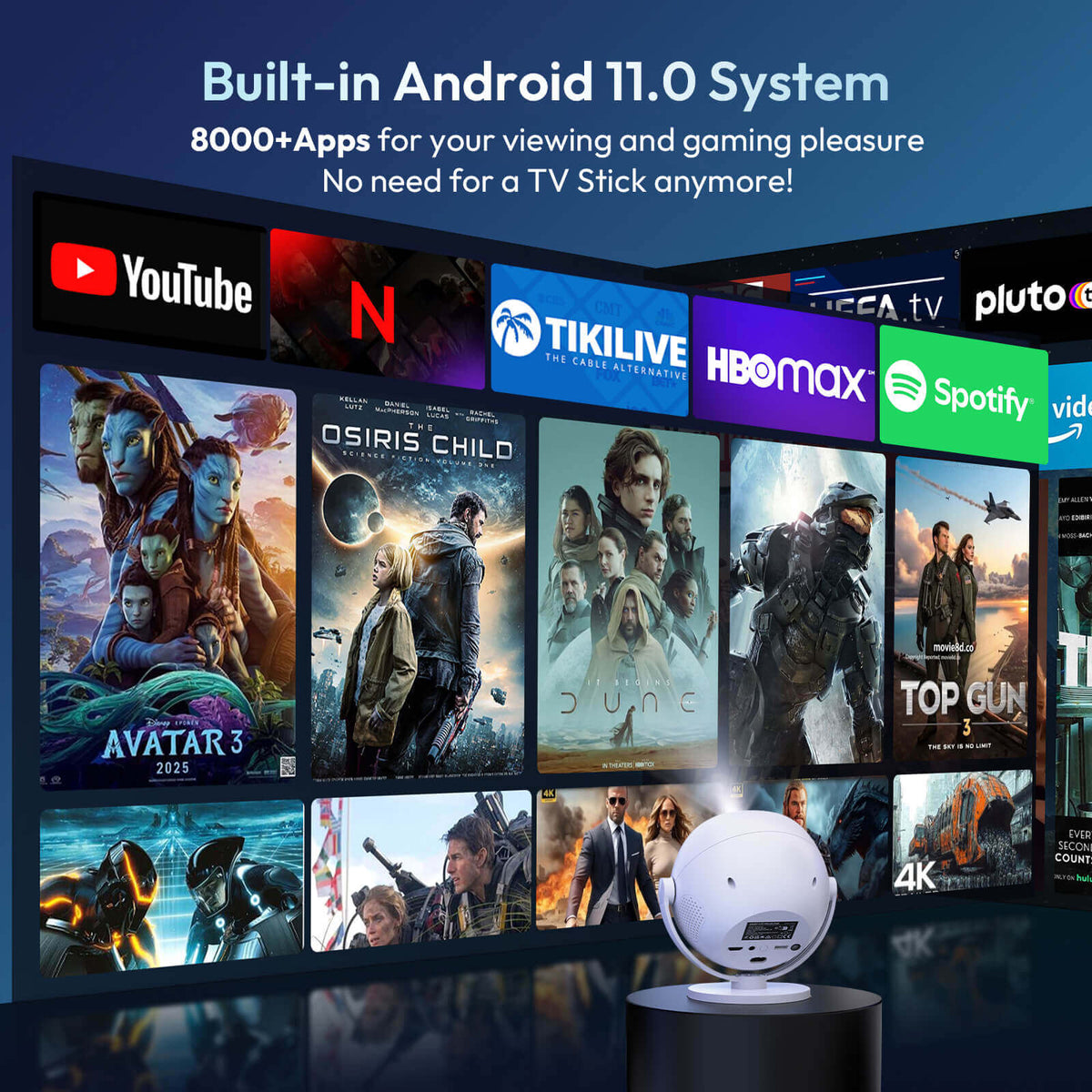 Gimbal A2: Portable Projector Dual Speakers Android 11.0, Native 720P,