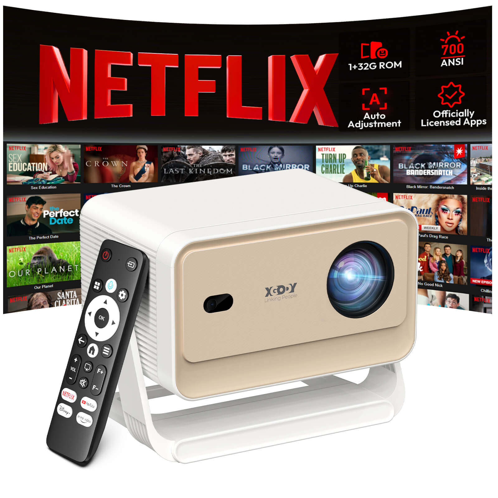 Gimbal N6 Pro Portable Projector With Native 1080P WiFi 6 & Bluetooth 5.4 32GB For Home Theater