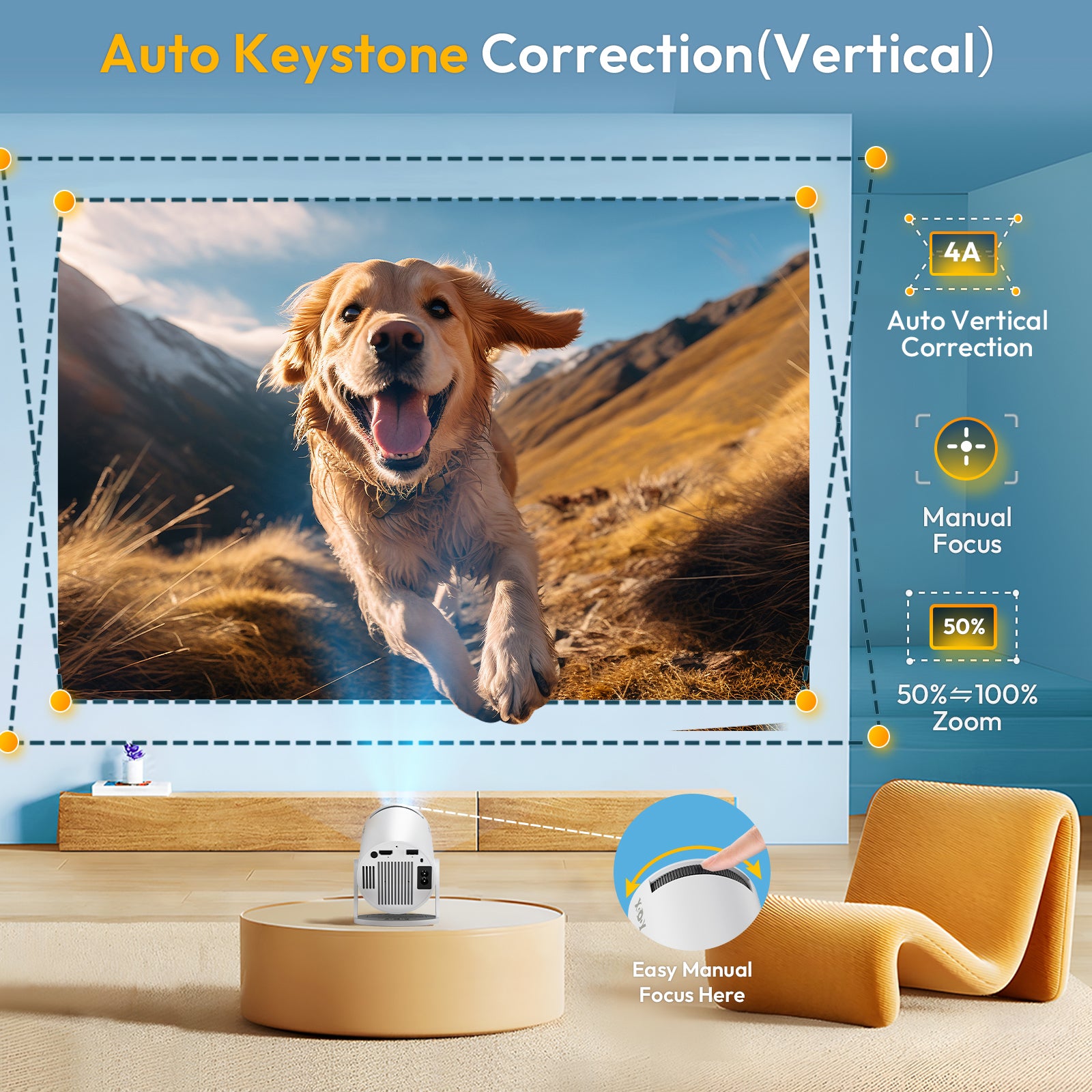 XGODY Gimbal 3 NEW Portable Short-throw Projector, Android 14.0 System 8K Support
