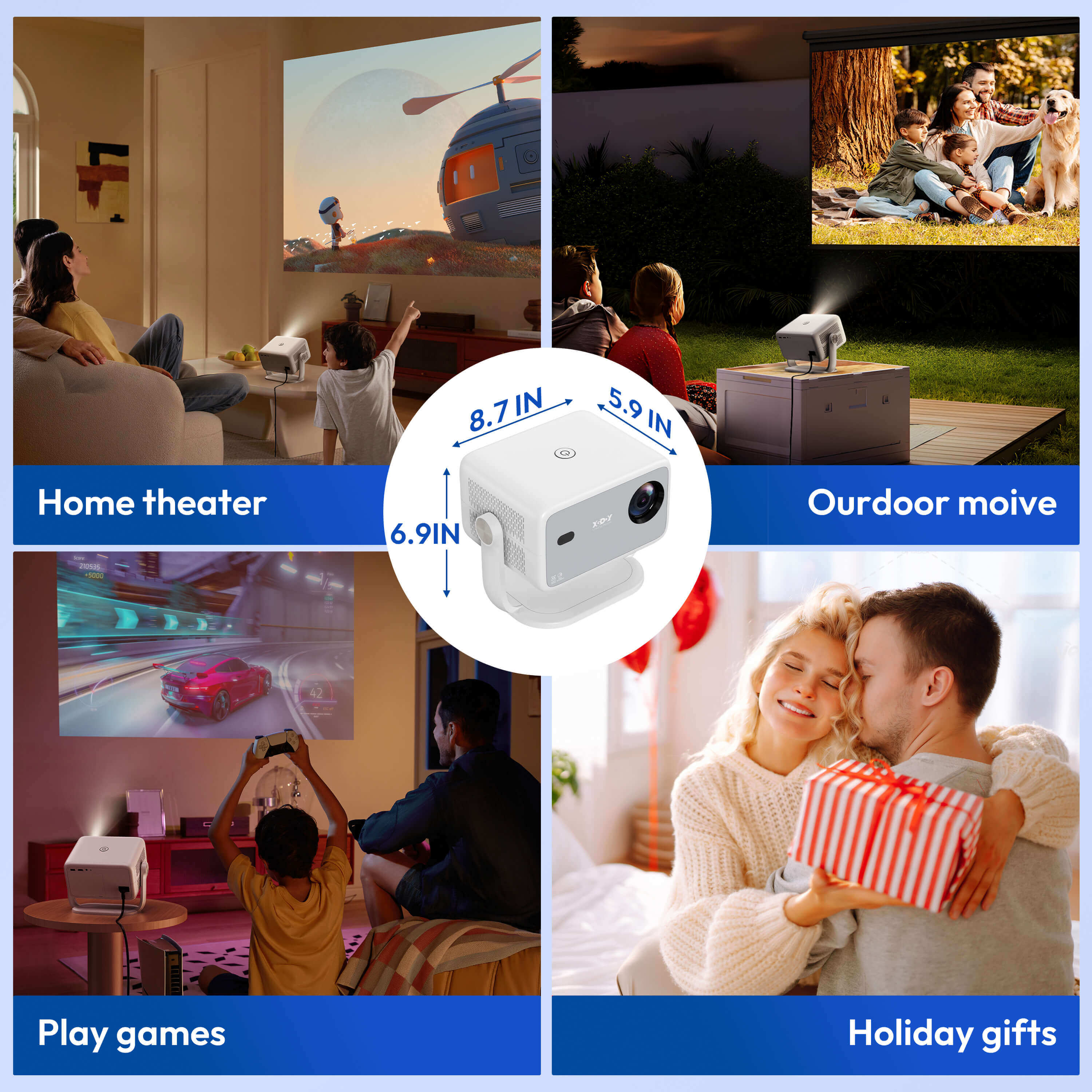 Gimbal N6 Portable Projector With Native 1080P, WiFi 6 & Bluetooth 5.2 For Home Theater