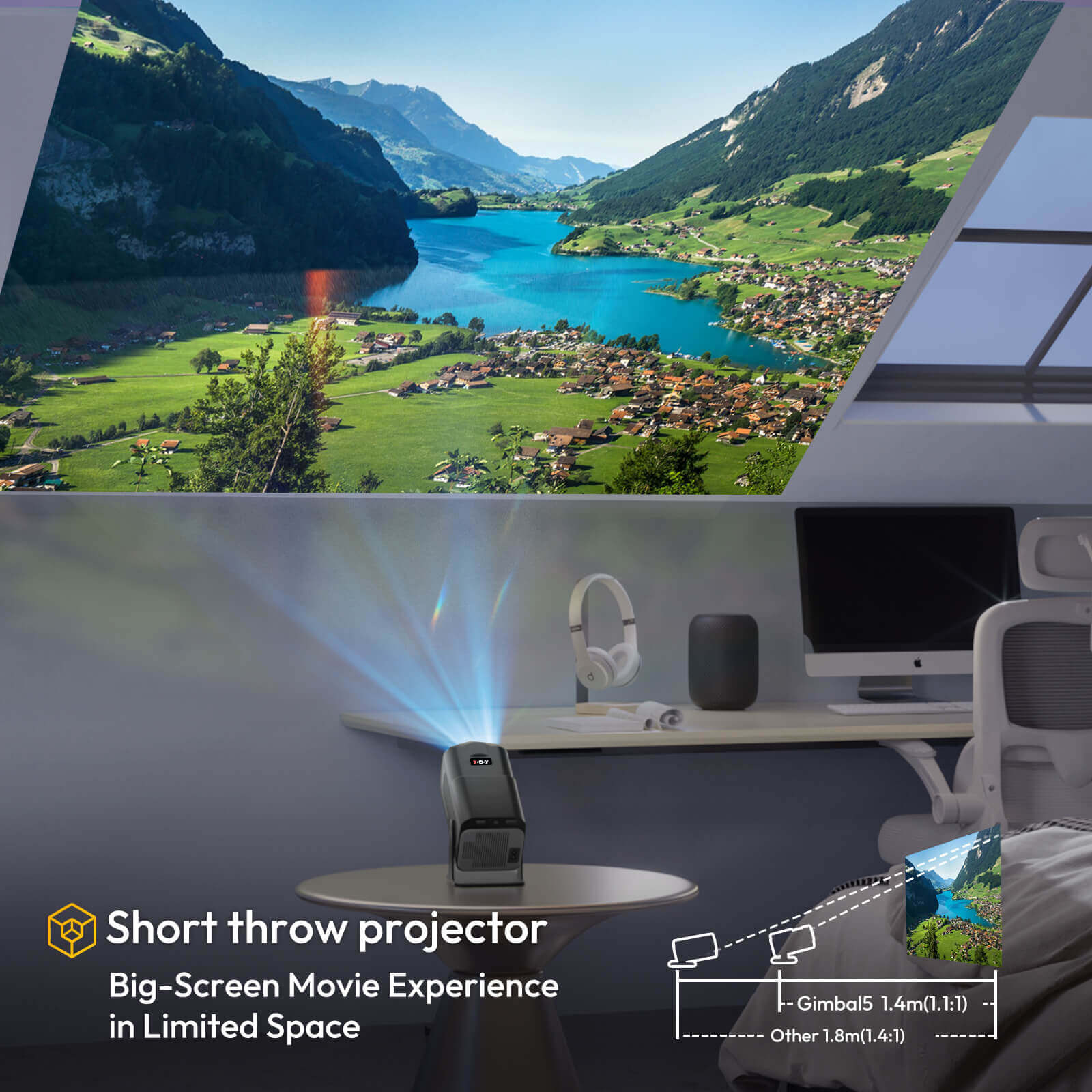 Gimbal 5: Portable Projector with Android 11.0, Native 1080P, WiFi & Bluetooth Connectivity