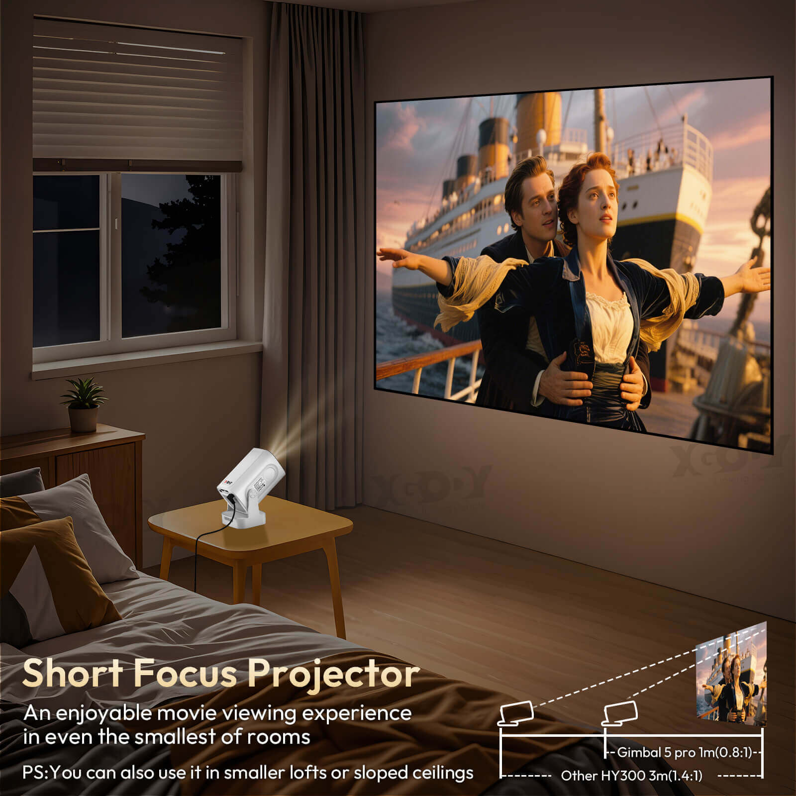 Gimbal 5 PRO: Portable Projector Android 11.0, Native 1080P, WiFi 6 & Bluetooth 5.4 Built-in Stereo Speaker