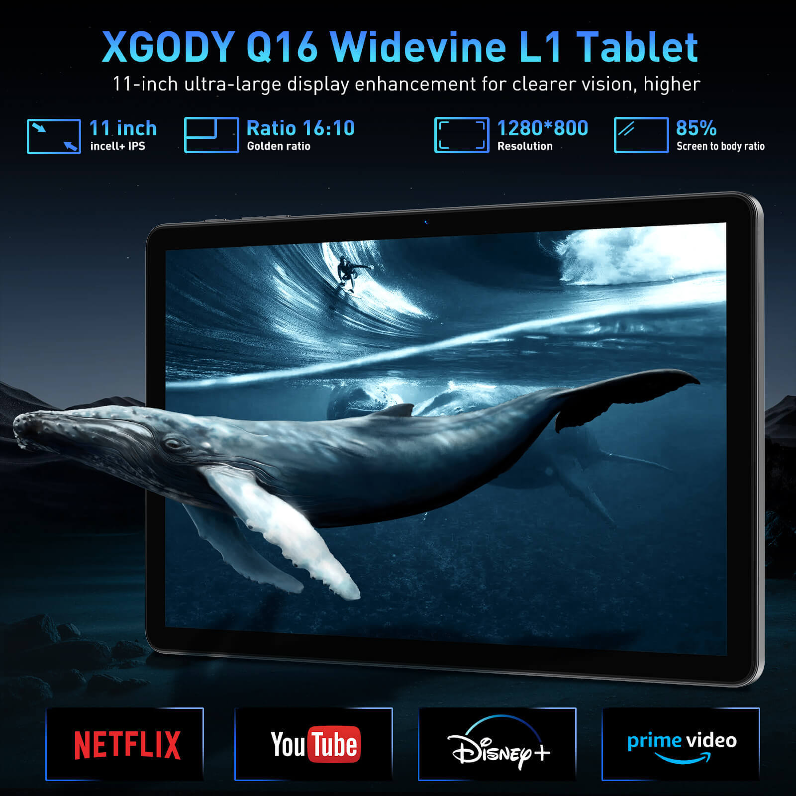 XGODY Q16  Tablet PC 11 Inch Tablet PC With Bluetooth, 4GB+128GB Storage, 8000 mAh Large Battery