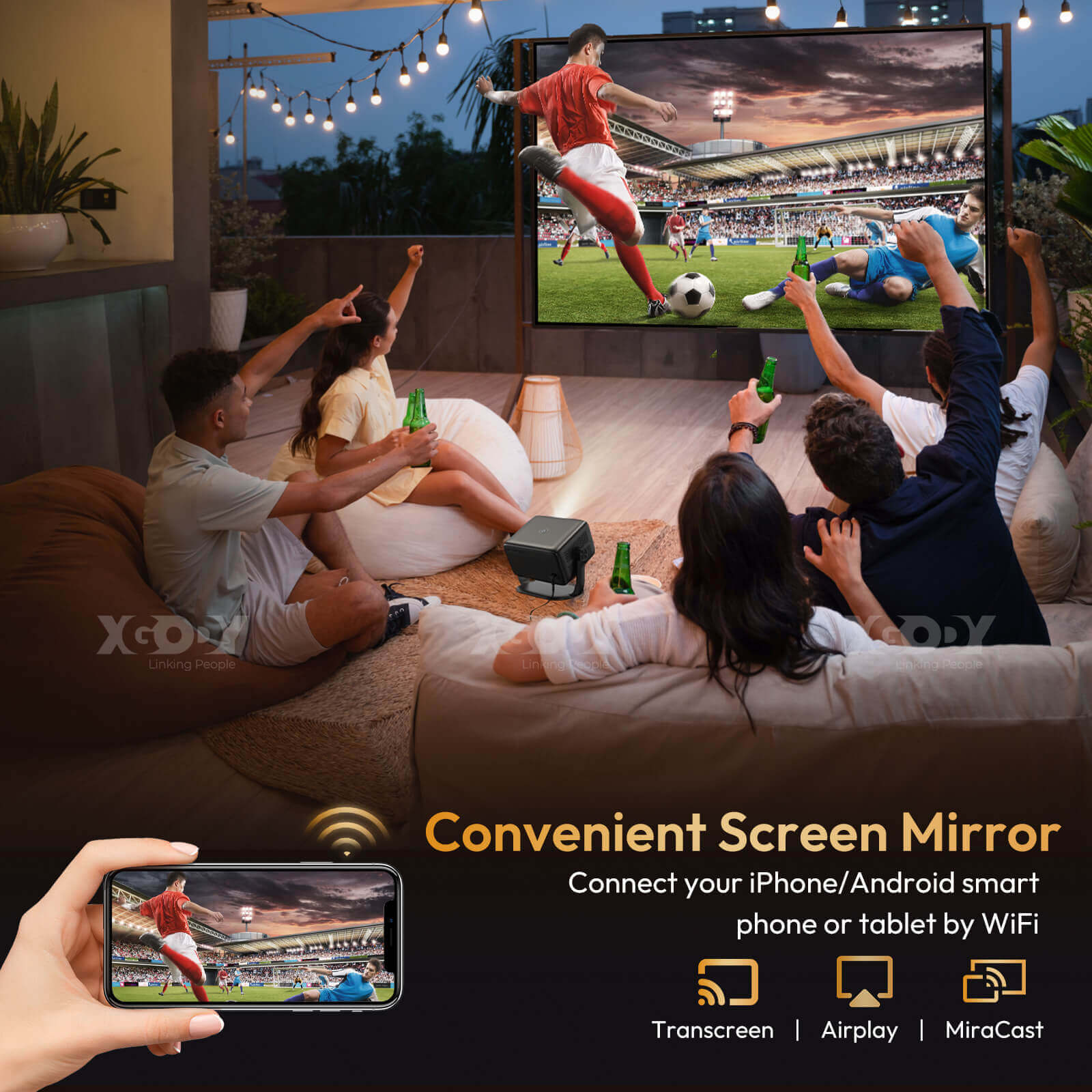 Gimbal A6: Portable Projector With Android 11.0, Native 1080P, WiFi & Bluetooth Connectivity