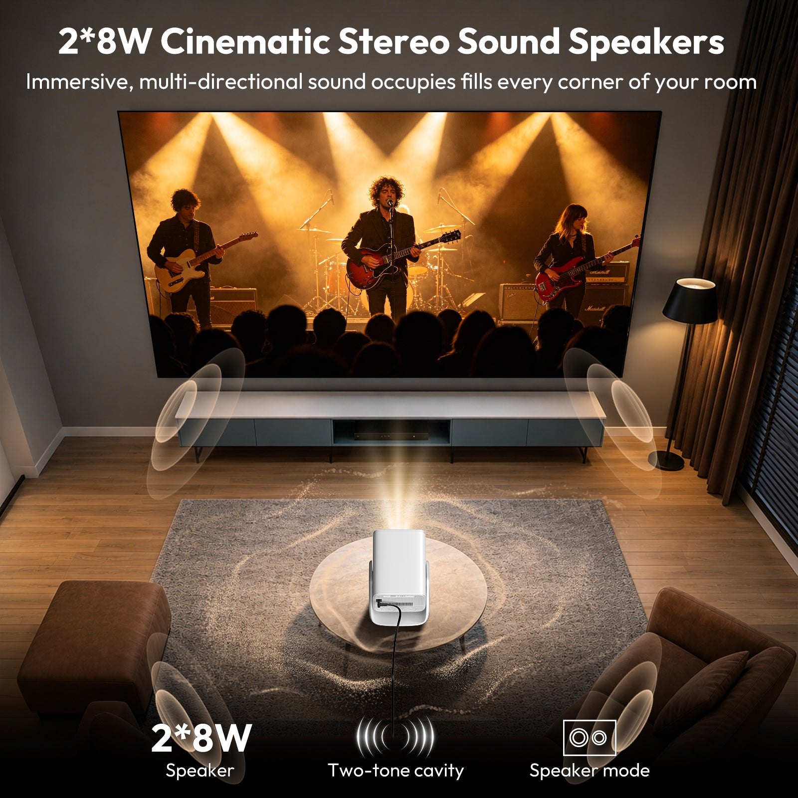 Gimbal A7 Portable Projector Android 14 With Native 1080P 8K Decoding 16GB 90° Rotation