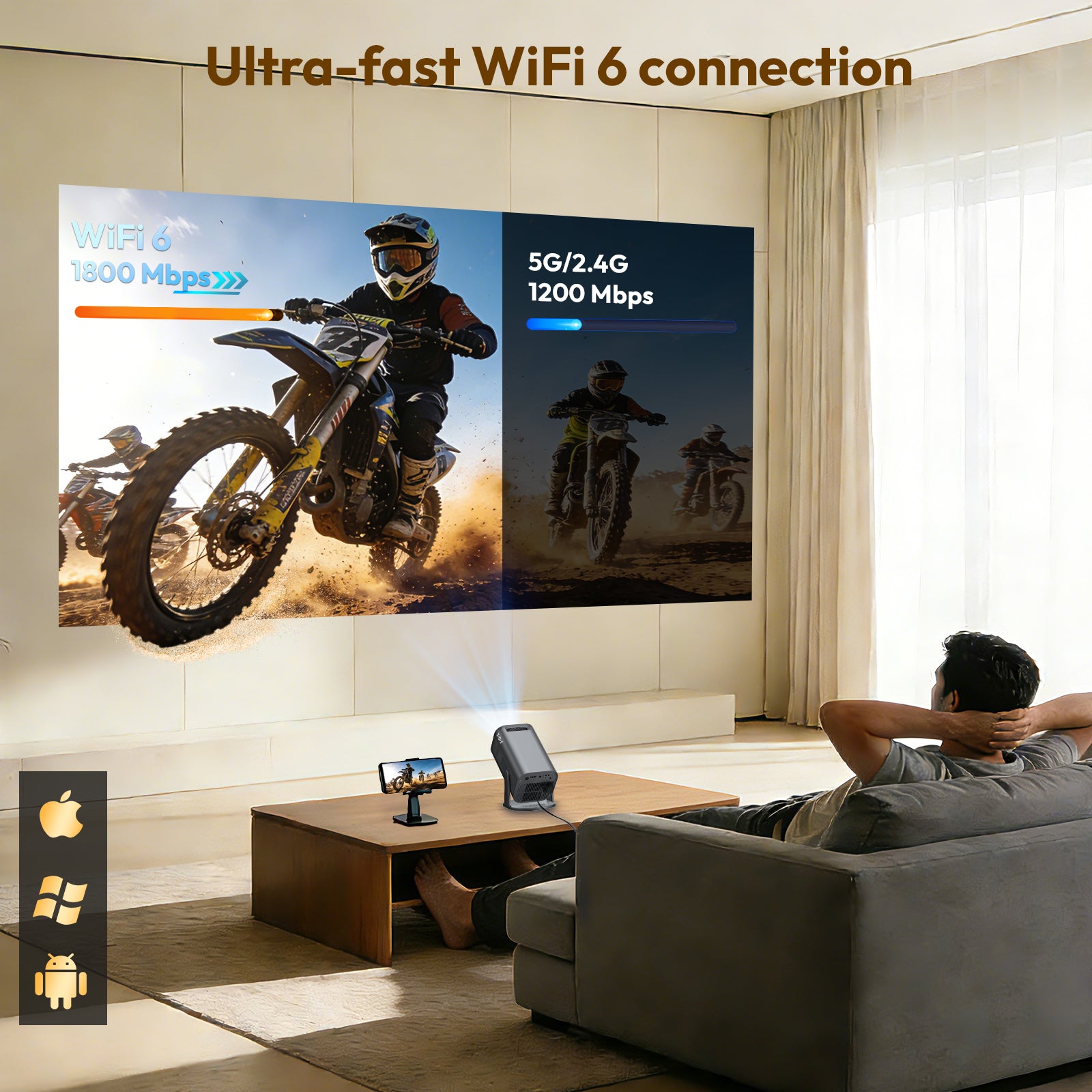 Gimbal 3 Pro Portable Projector With Native 720P WiFi 6 & Bluetooth 5.4 8GB 180° Rotation