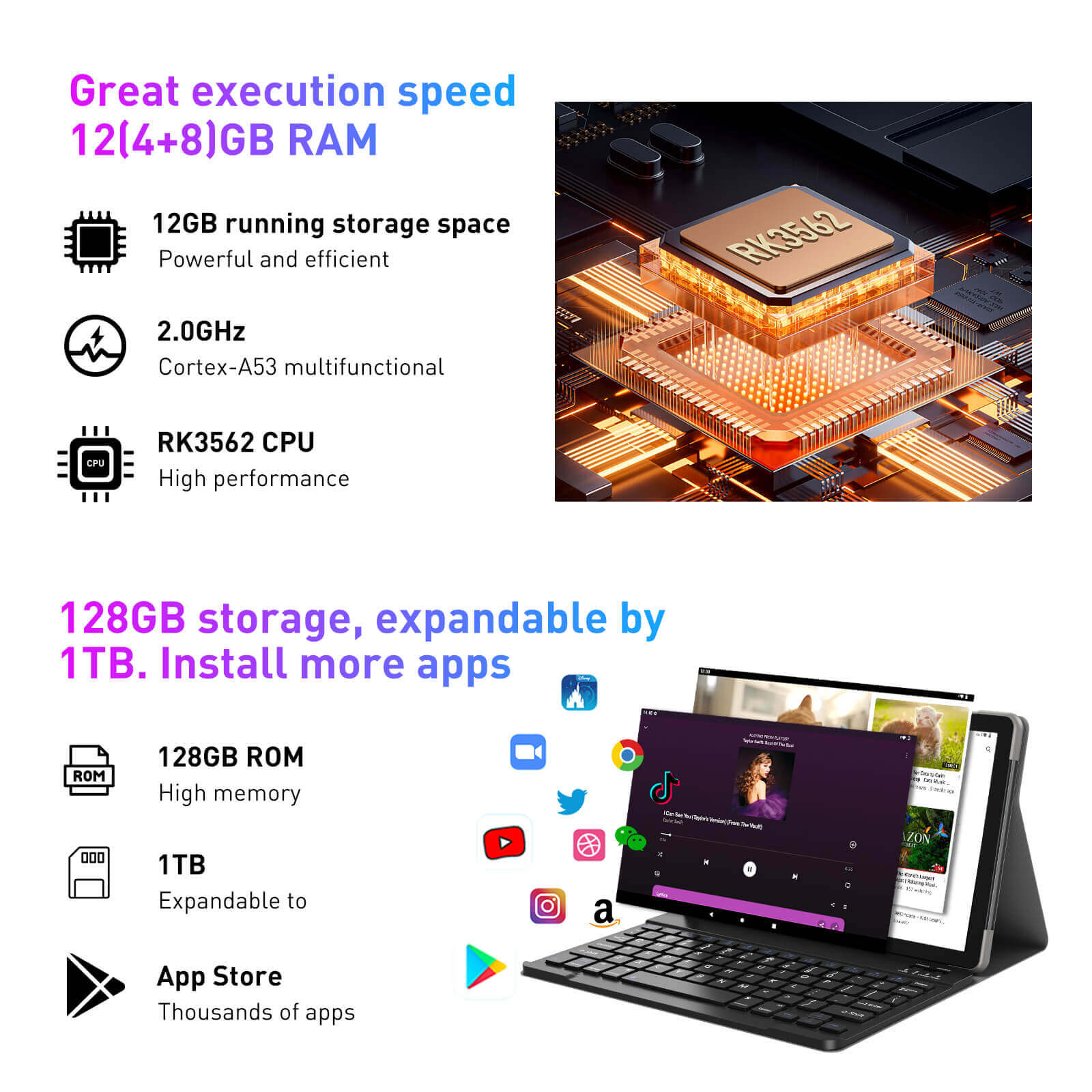 XGODY N02 PRO  Tablet PC 10.1 Inch Tablet PC With Bluetooth, 12GB+128GB Storage, 7000 mAh Large Battery