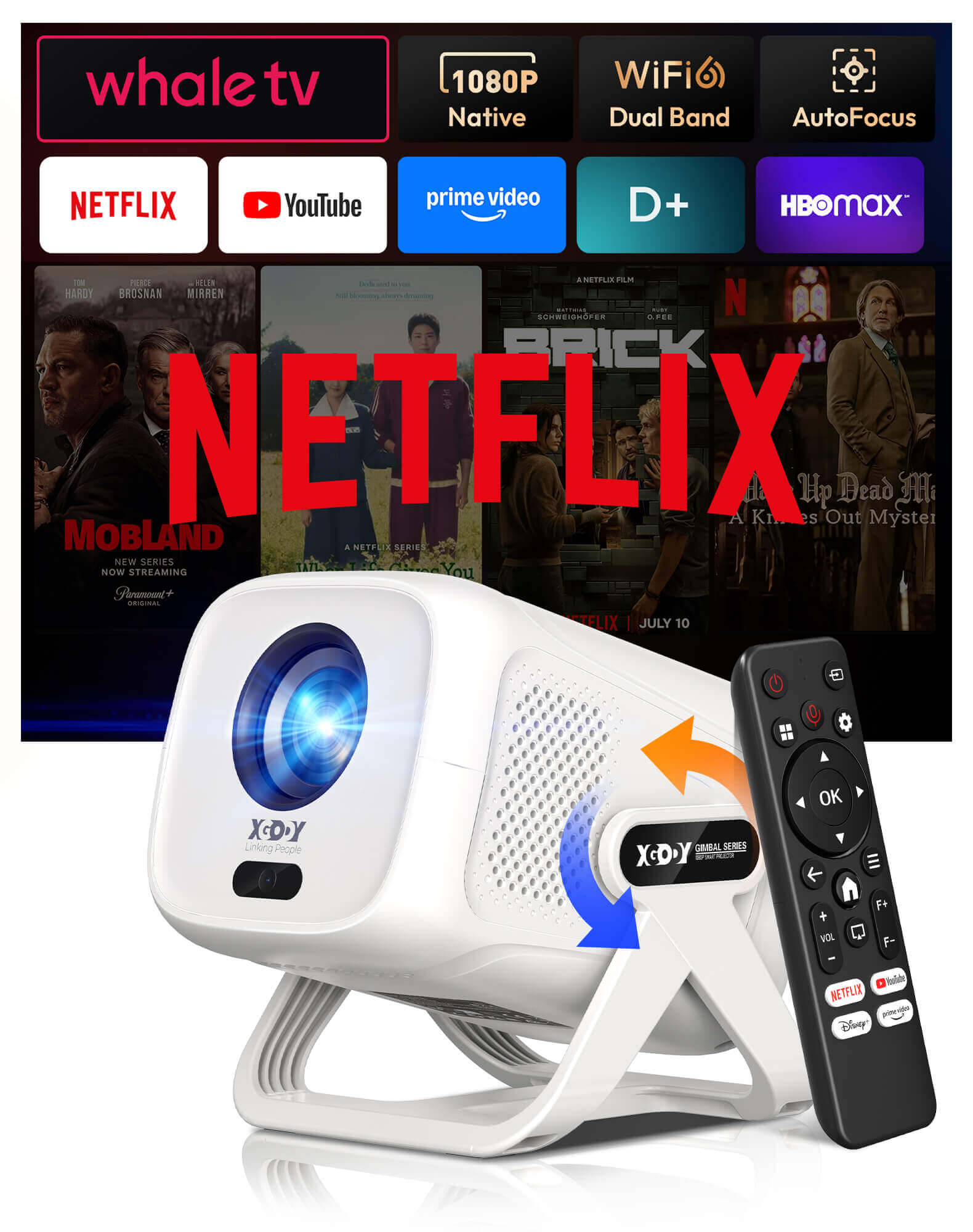 Gimbal N5 Portable Projector Smart OS With Native 1080P WiFi 6 & Bluetooth 5.4 For Home Theater
