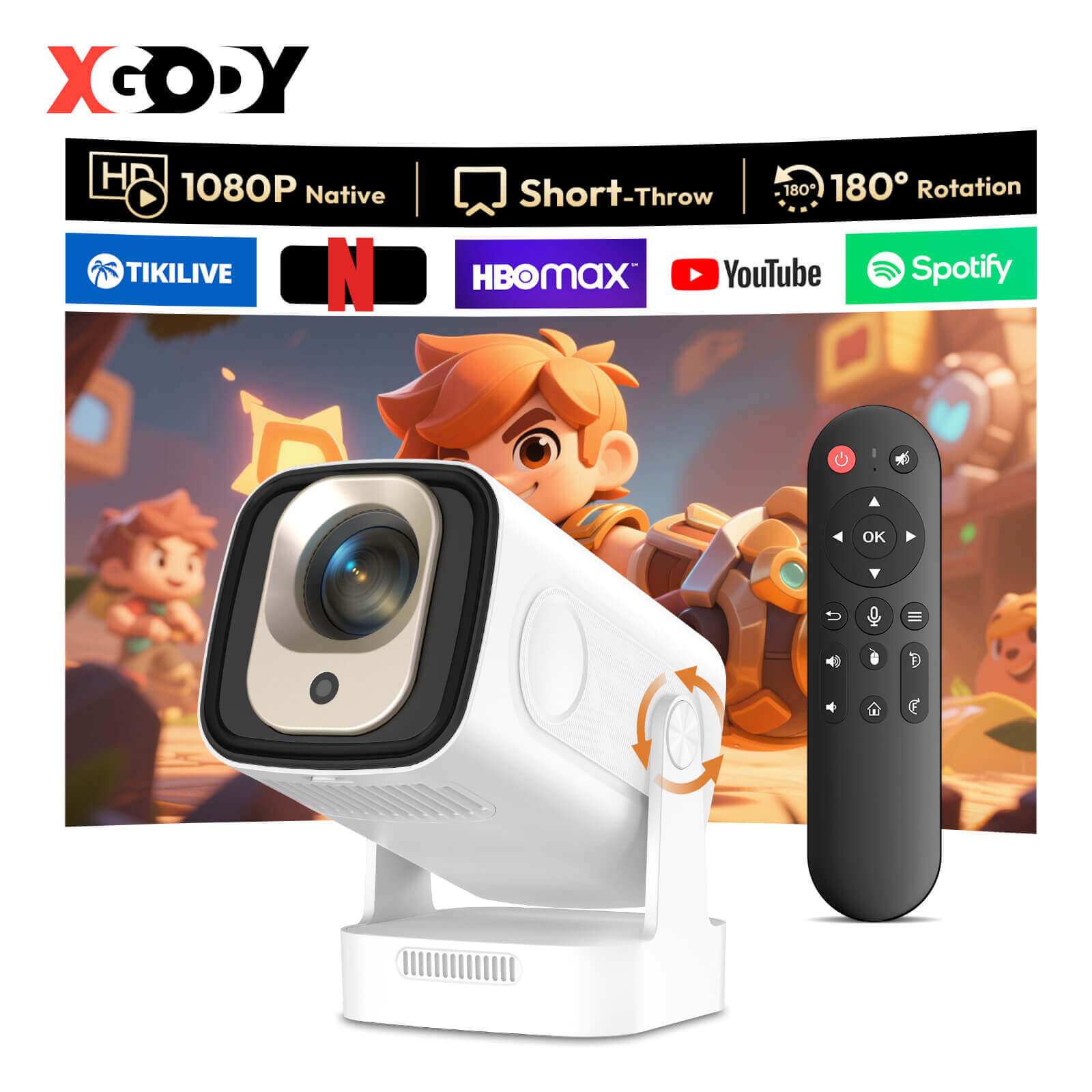 Gimbal 5 PRO: Portable Projector Android 11.0, Native 1080P, WiFi 6 & Bluetooth 5.4 Built-in Stereo Speaker